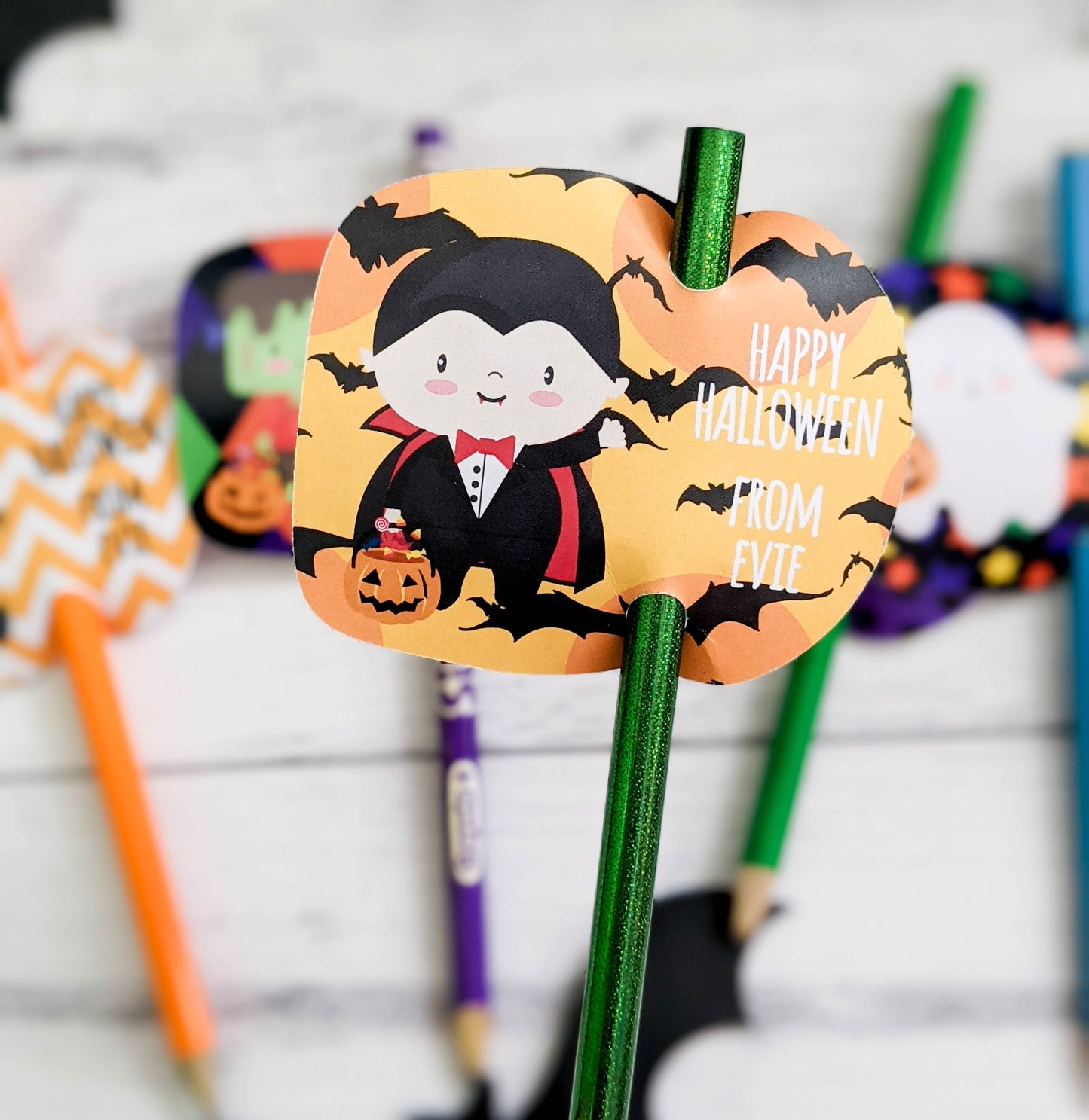 E&L Designs | Custom Foil Stickers Personalised Halloween Pencil Holder, Set of 12