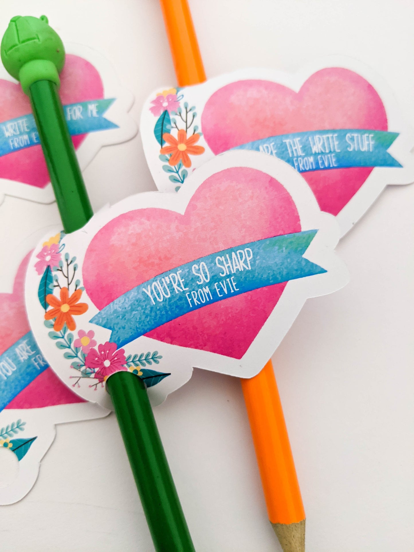 E&L Designs | Custom Foil Stickers Personalised Valentine's Day Pencil Holder, Set of 12