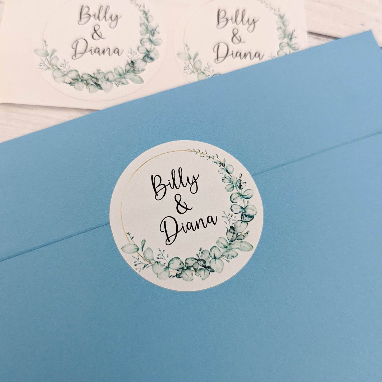 E&L Designs | Custom Foil Stickers Round Eucalyptus & Faux Gold Stickers, 2 Designs