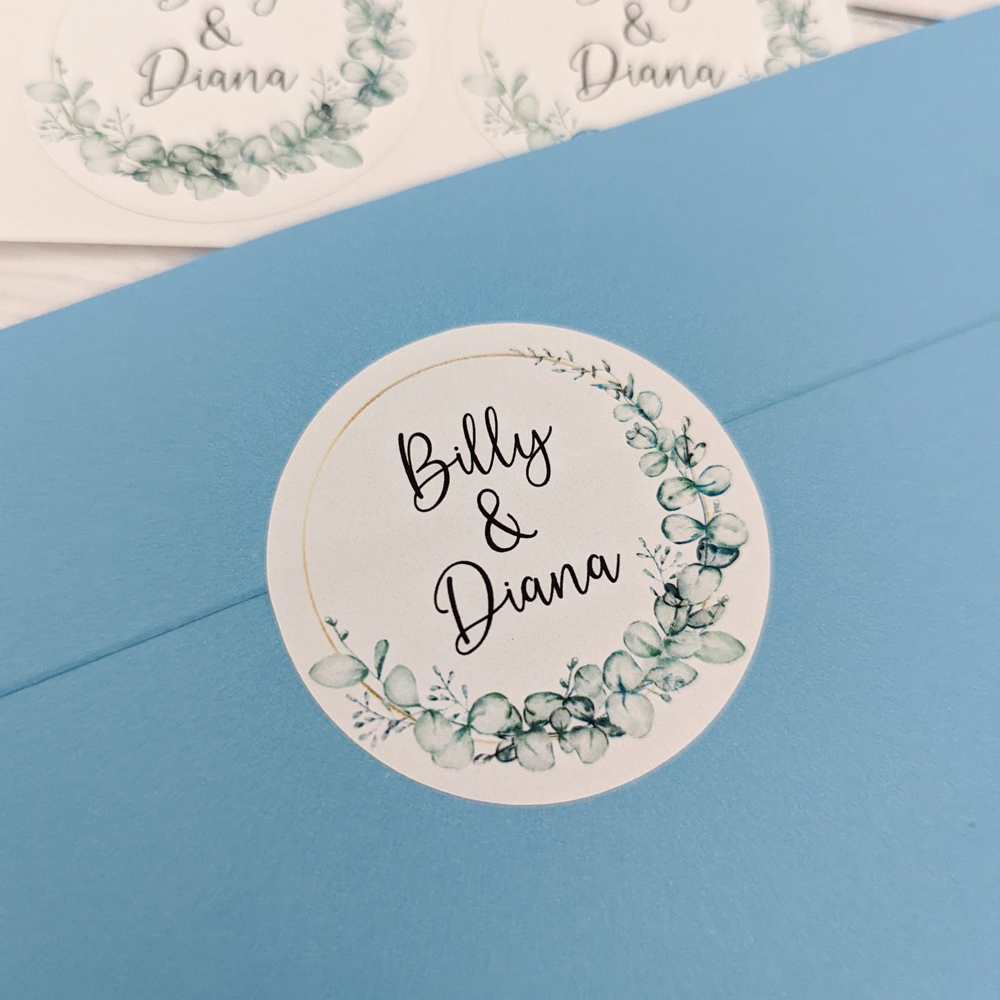 E&L Designs | Custom Foil Stickers Round Eucalyptus & Faux Gold Stickers, 2 Designs
