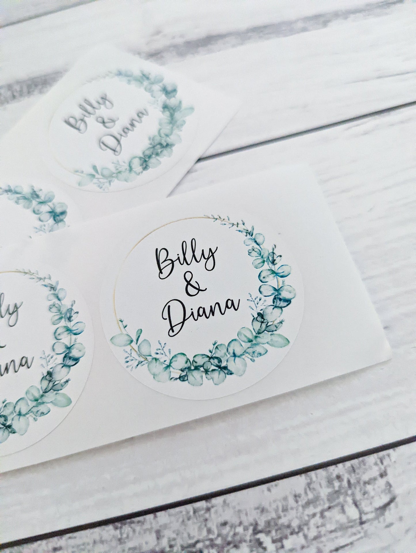 E&L Designs | Custom Foil Stickers Round Eucalyptus & Faux Gold Stickers, 2 Designs