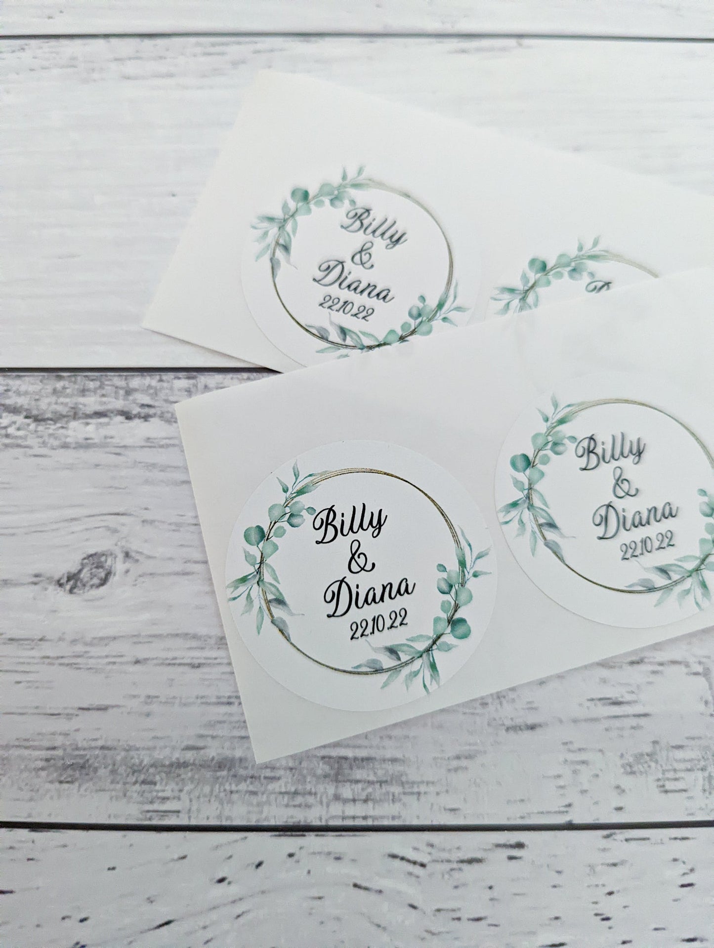 E&L Designs | Custom Foil Stickers Round Eucalyptus & Faux Gold Stickers, 2 Designs