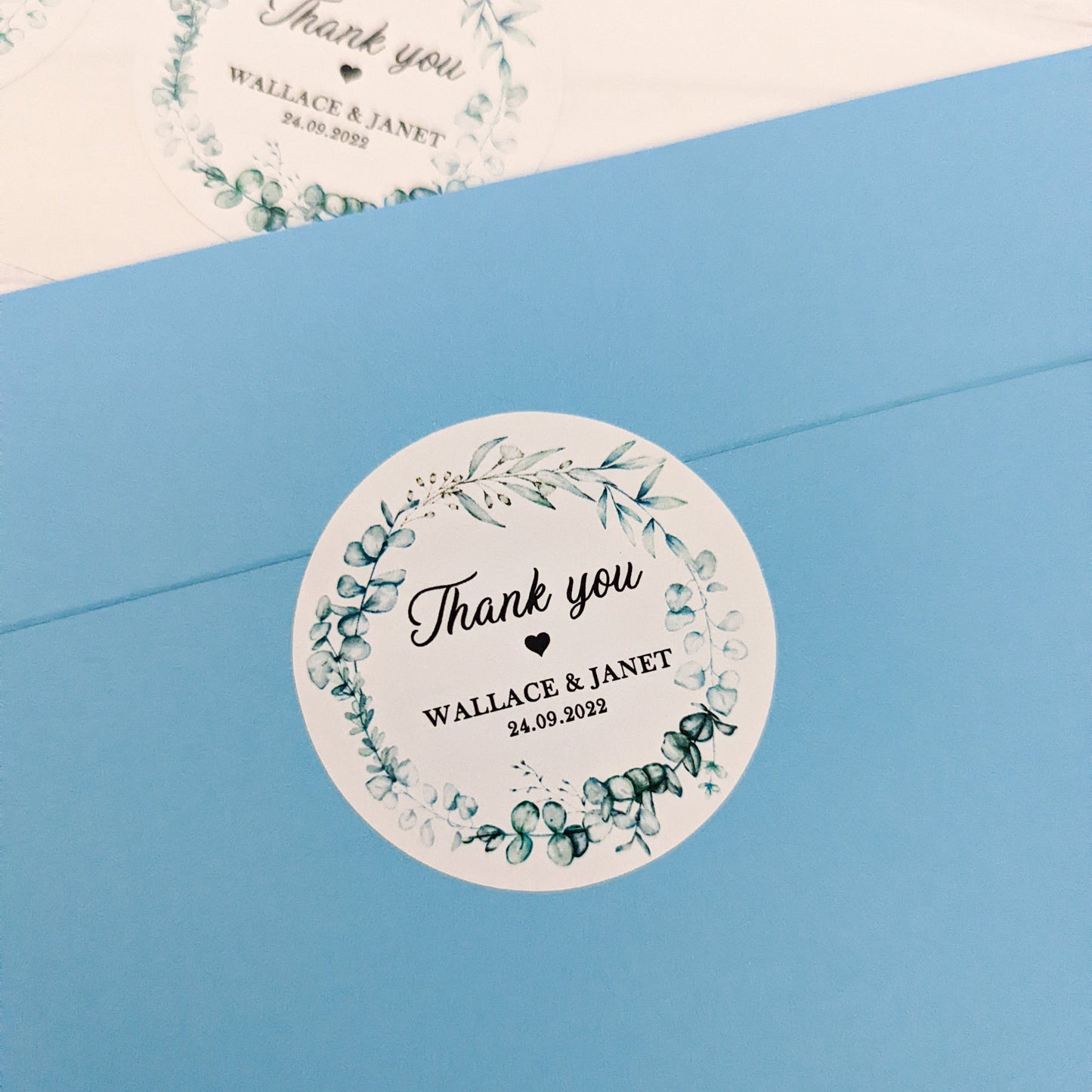 E&L Designs | Custom Foil Stickers Round Thank You Stickers- Eucalyptus Foliage
