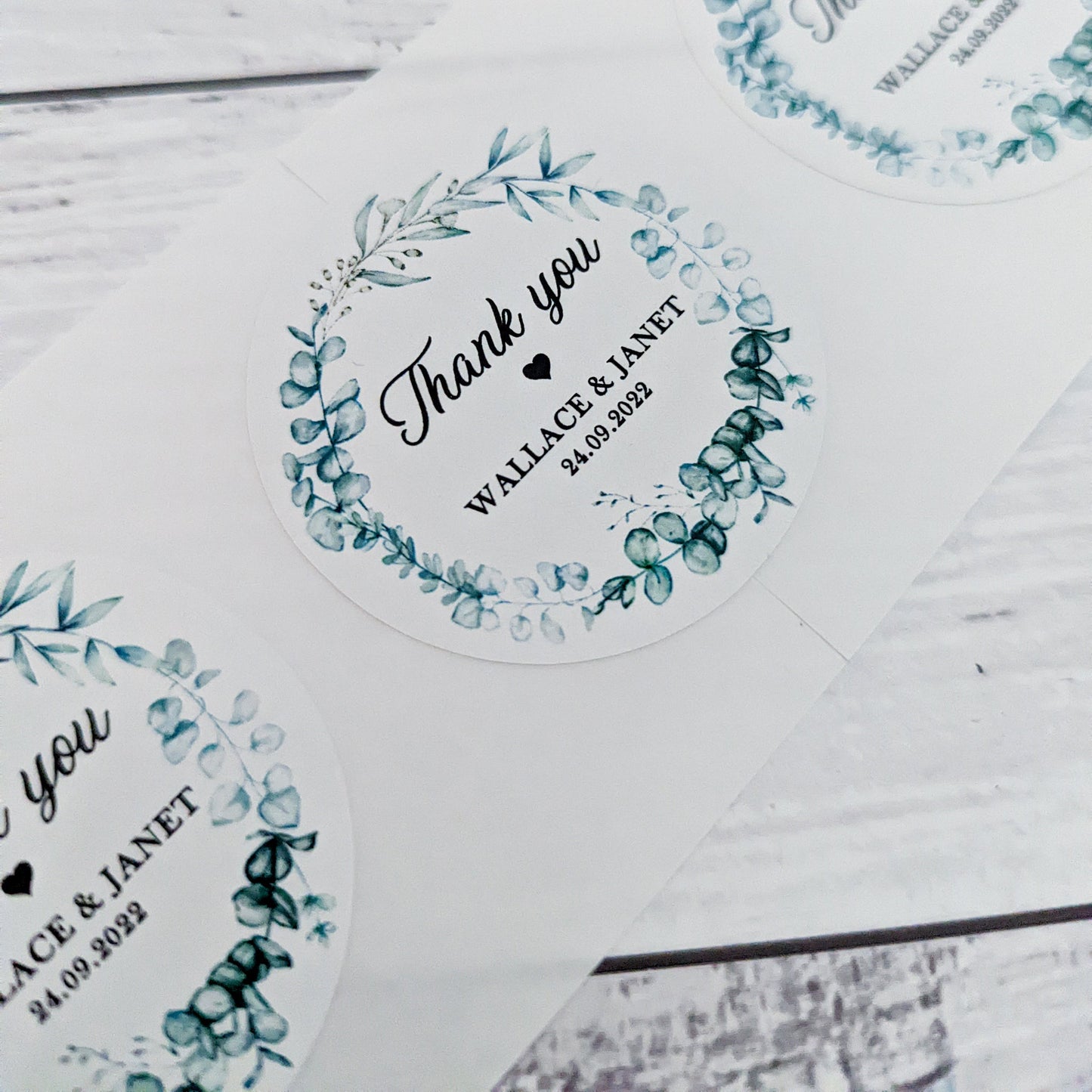 E&L Designs | Custom Foil Stickers Round Thank You Stickers- Eucalyptus Foliage