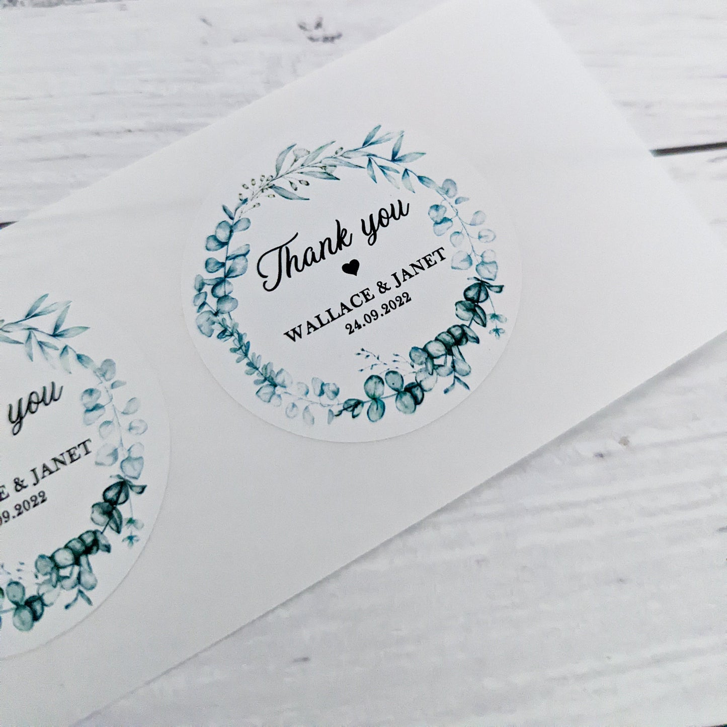 E&L Designs | Custom Foil Stickers Round Thank You Stickers- Eucalyptus Foliage