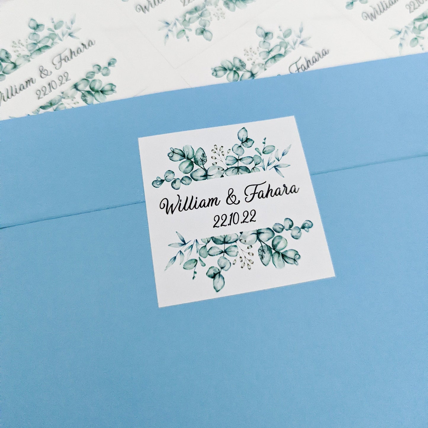 E&L Designs | Custom Foil Stickers Square Eucalyptus Foliage Stickers