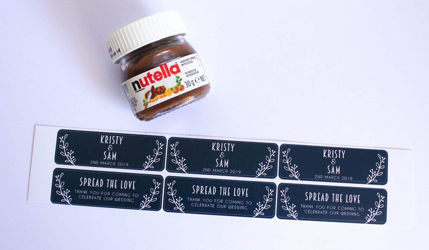 E&L Designs Custom Printed Mini Nutella Jar Stickers - Front and Back Set