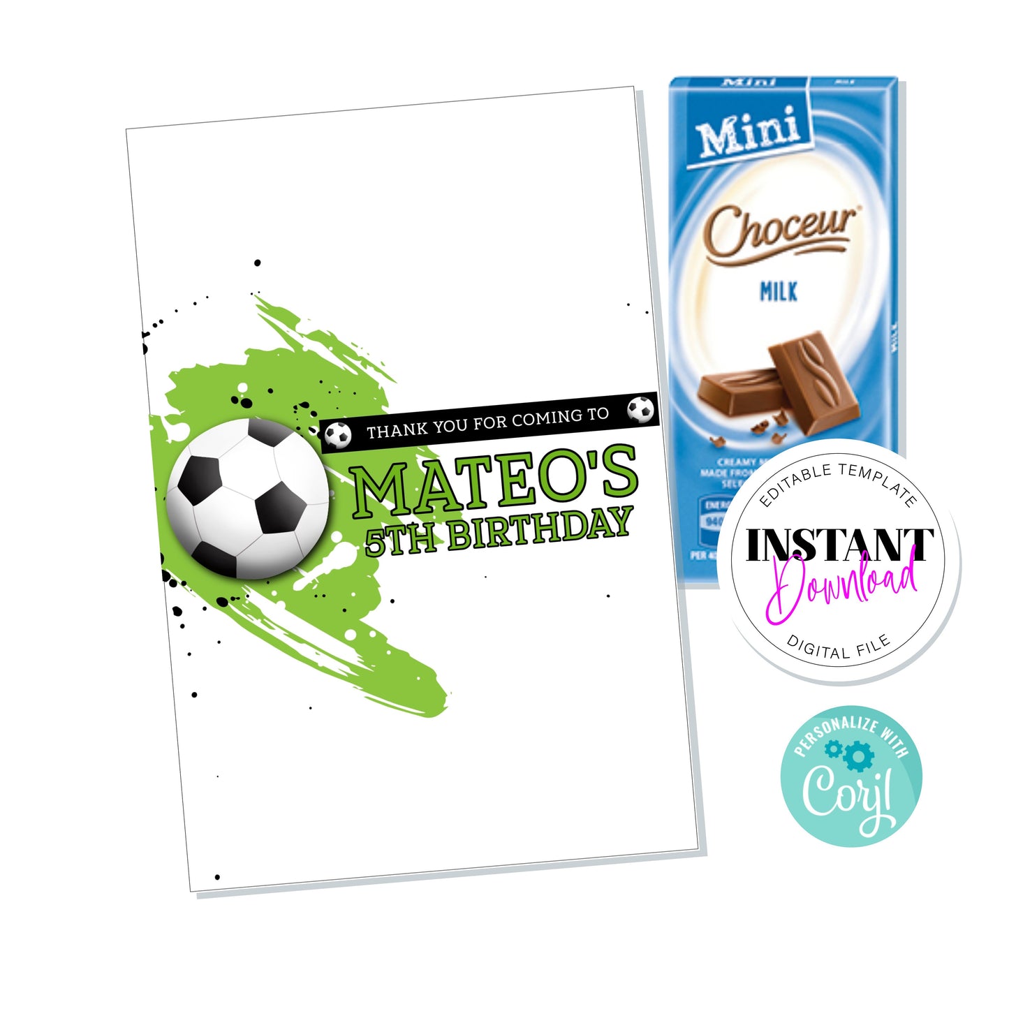 E&L Designs Digital Soccer Chocolate Wrapper, Editable Digital File, Aldi Bar