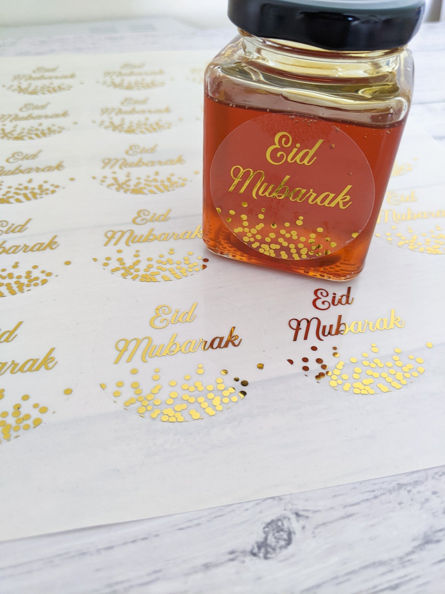 E&L Designs Eid Stickers with Confetti, Clear with foil
