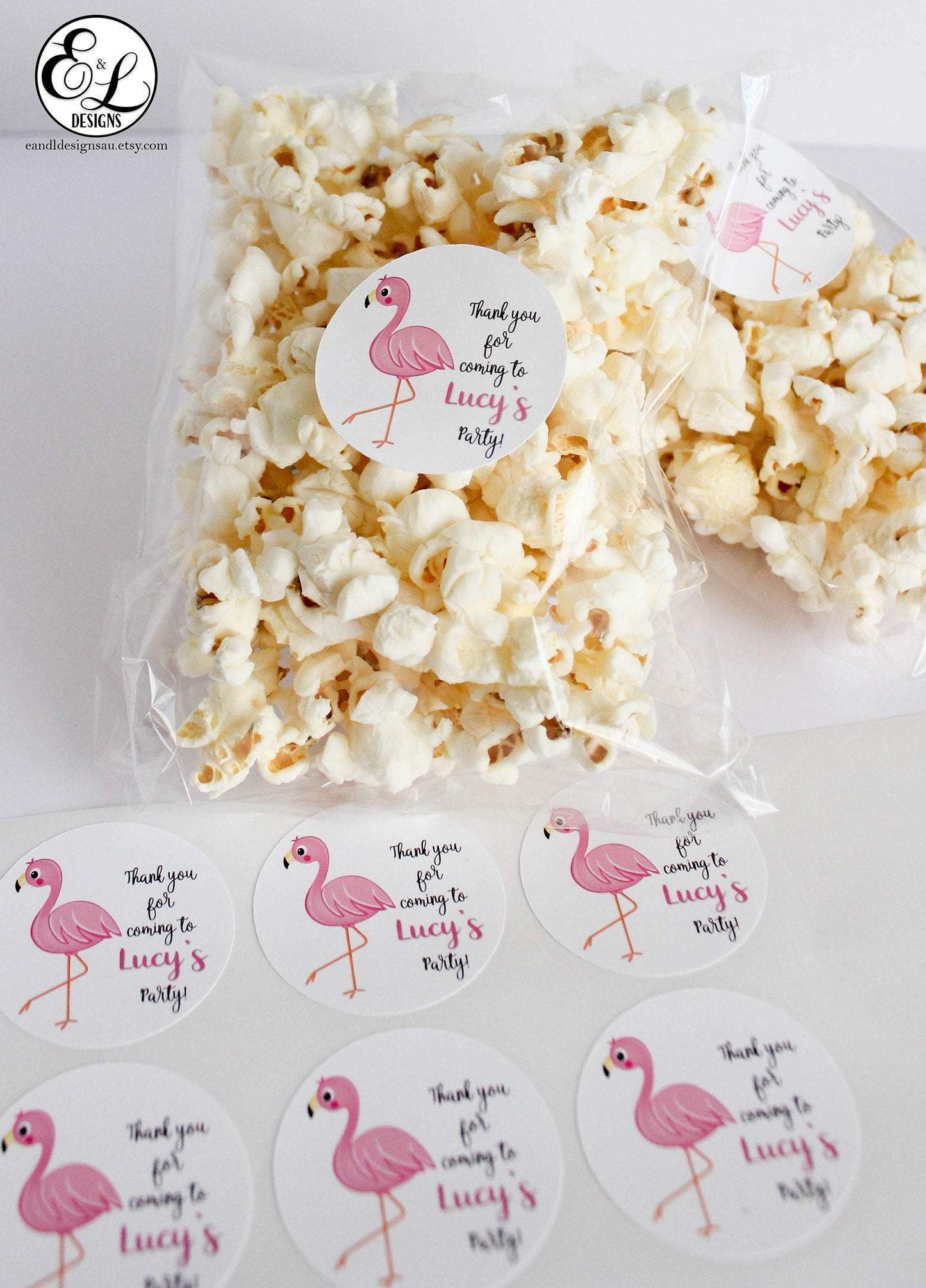 E&L Designs Flamingo Birthday Party Stickers -Flamingo Theme