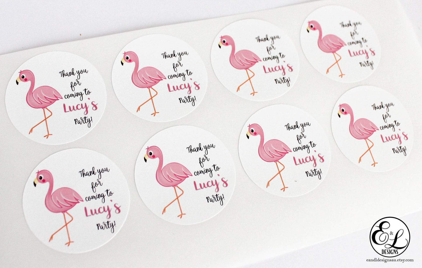 E&L Designs Flamingo Birthday Party Stickers -Flamingo Theme