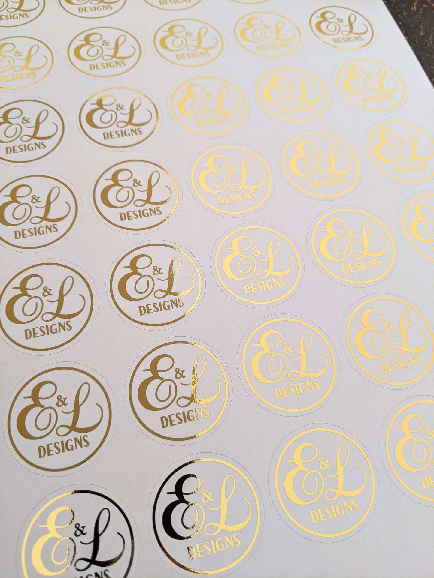 E&L Designs Foil Business Logo Stickers - White