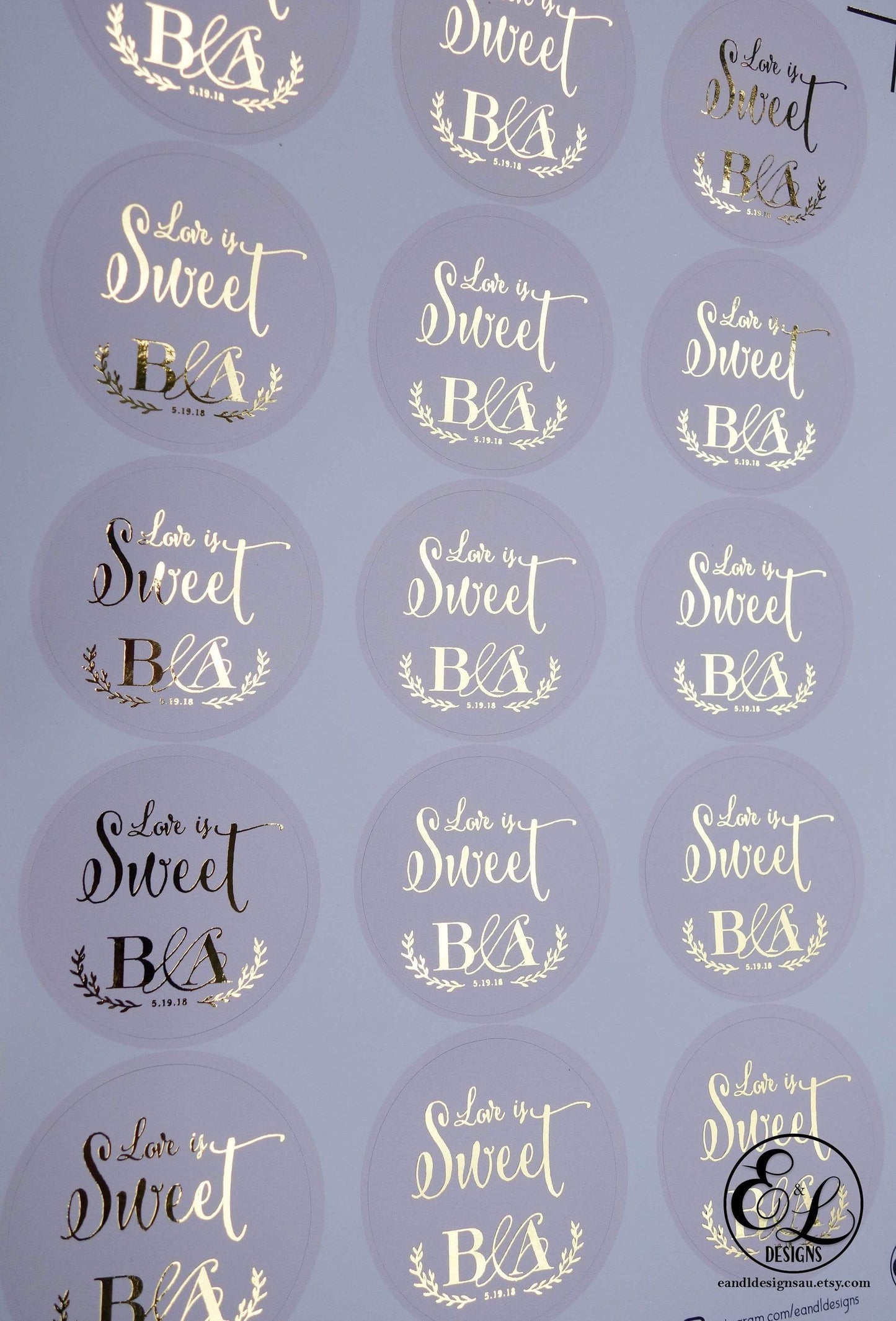 E&L Designs Foiled Coloured Wedding Favour Stickers