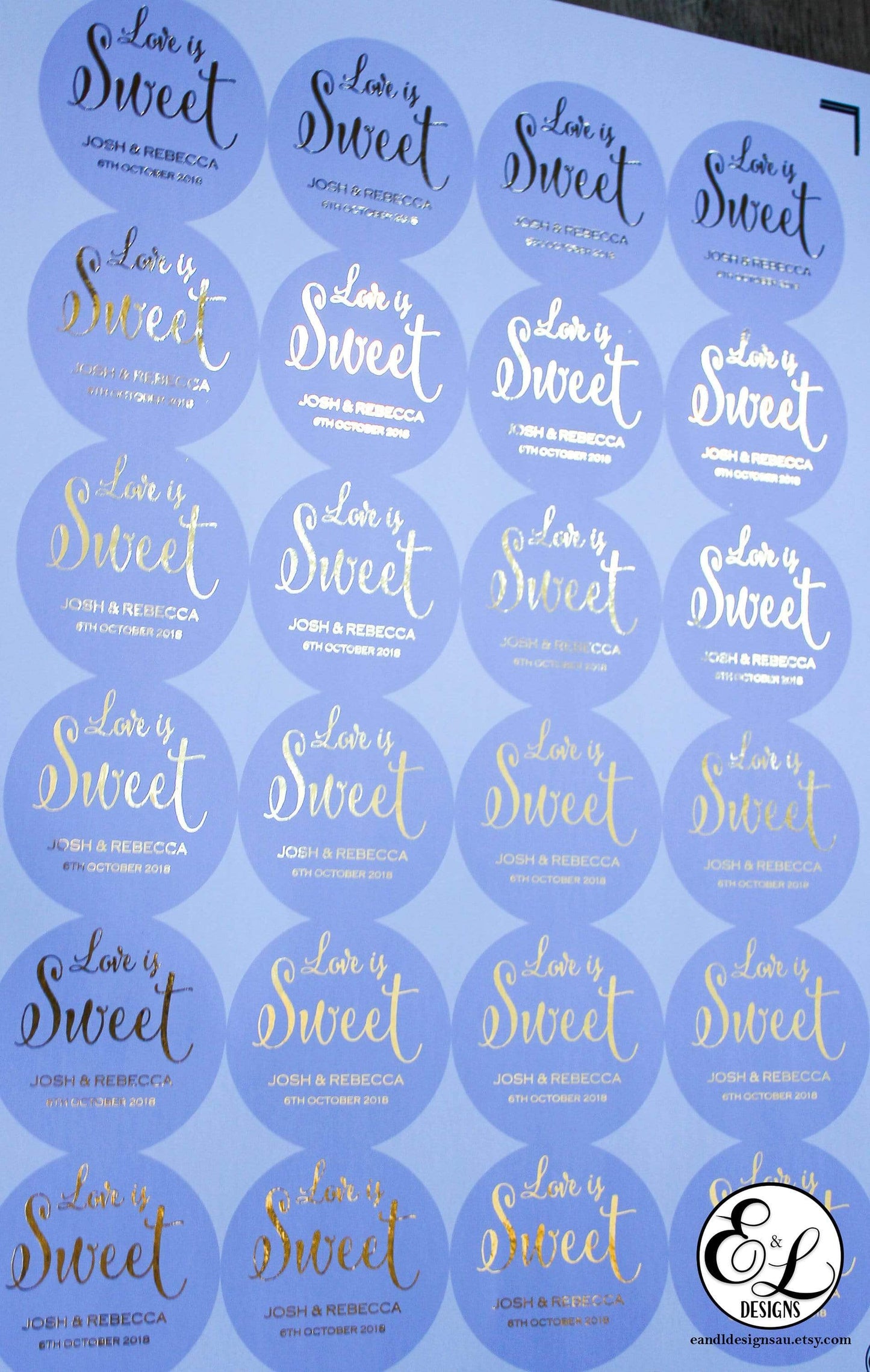 E&L Designs Foiled Coloured Wedding Favour Stickers