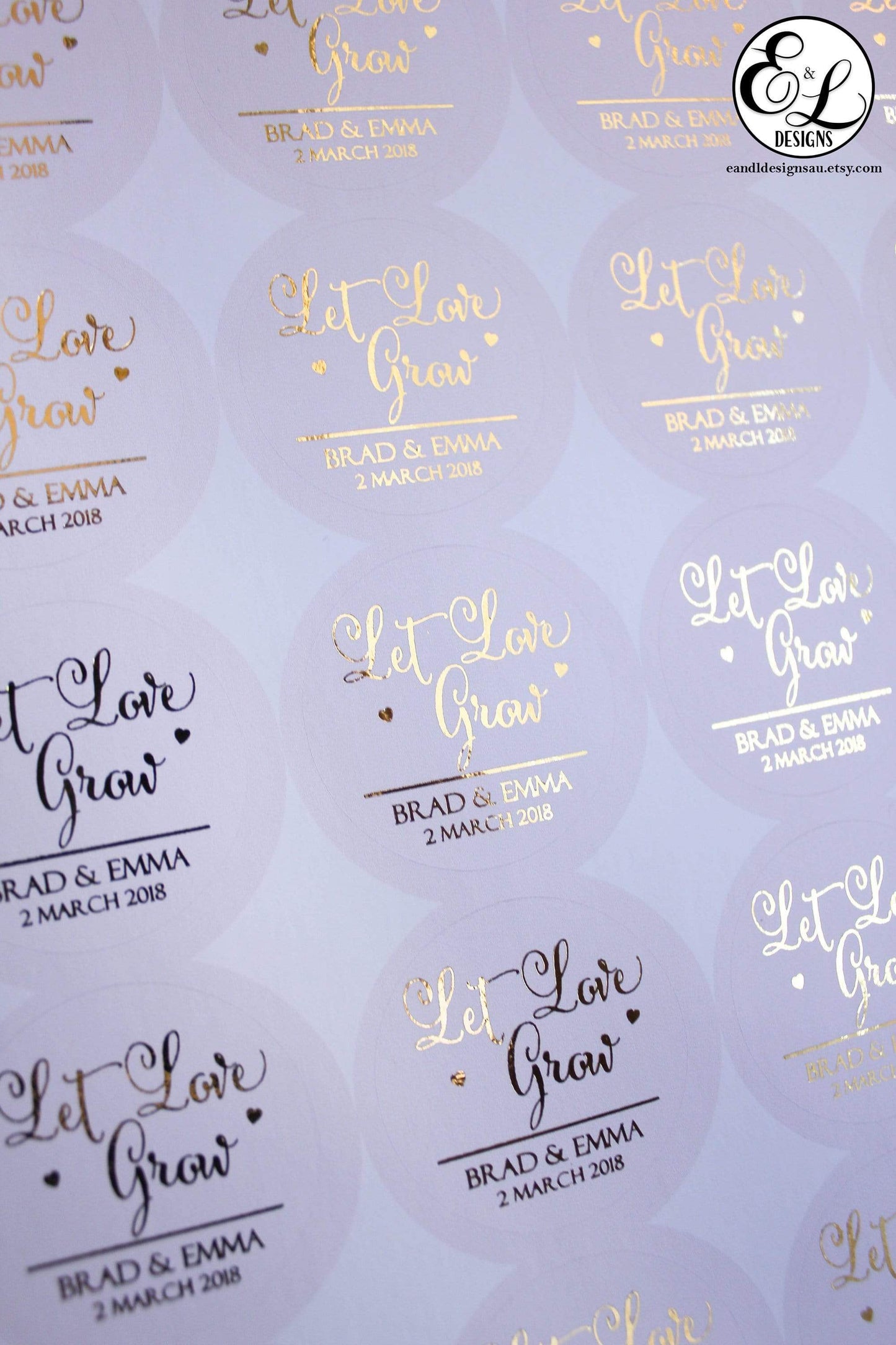 E&L Designs Foiled Coloured Wedding Favour Stickers