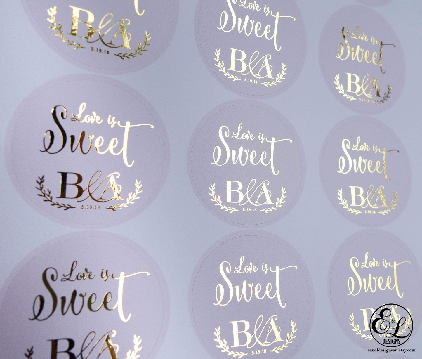 E&L Designs Foiled Coloured Wedding Favour Stickers