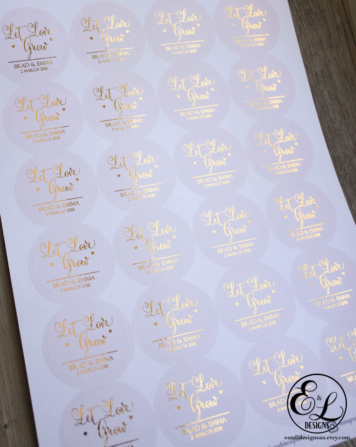 E&L Designs Foiled Coloured Wedding Favour Stickers