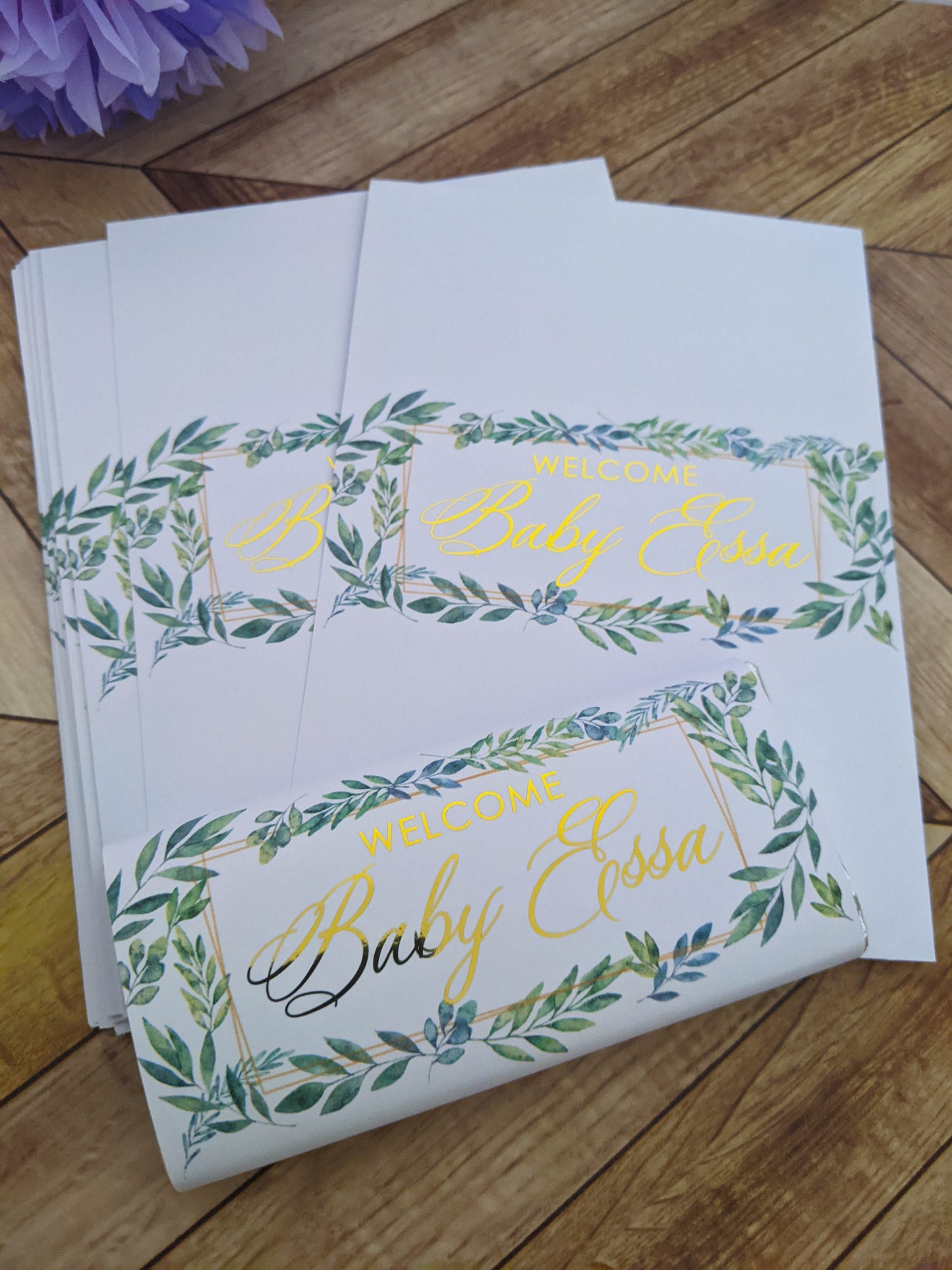 E&L Designs Greenery Baby Shower Chocolate Wrappers, Set of 10