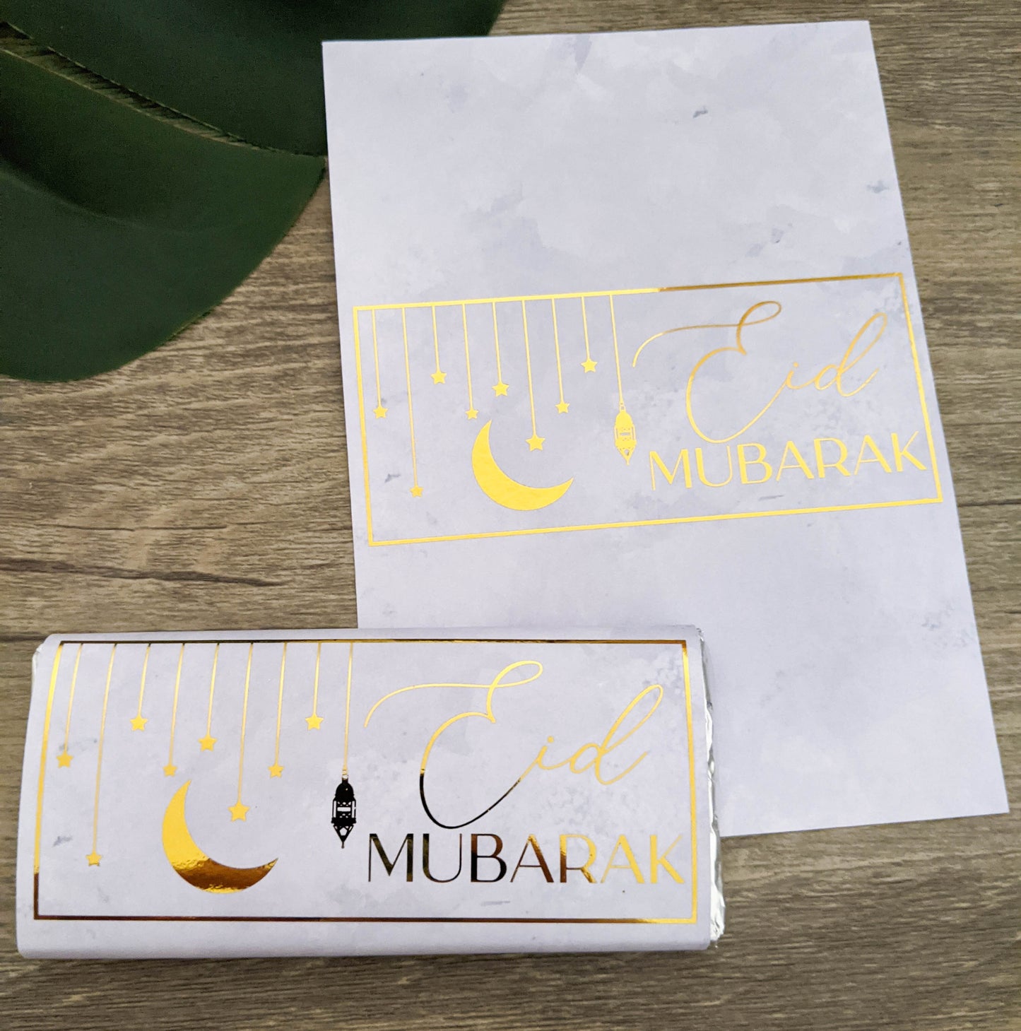 E&L Designs Hanging Stars Eid Mubarak Marble Paper Chocolate Wrappers, Set of 10