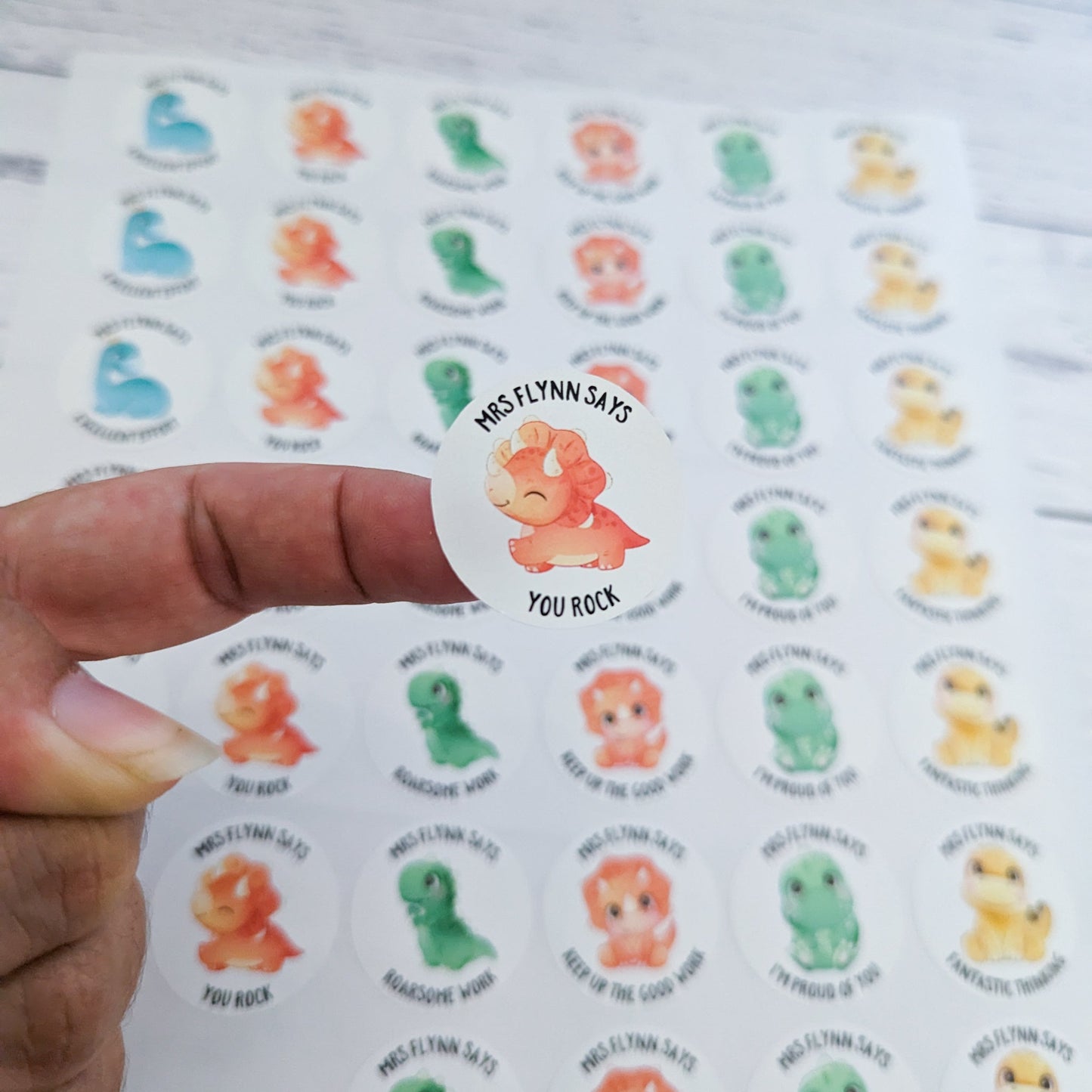 E&L Designs Personalised Dinosaur Teacher Stickers - Set of 48 Stickers