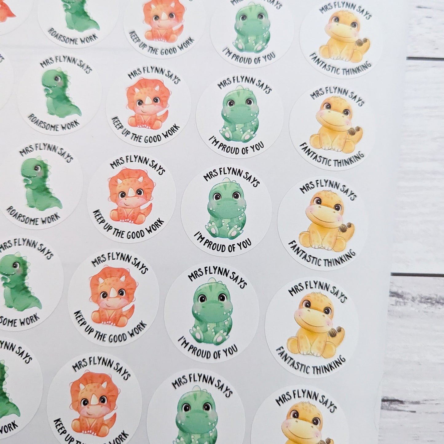 E&L Designs Personalised Dinosaur Teacher Stickers - Set of 48 Stickers