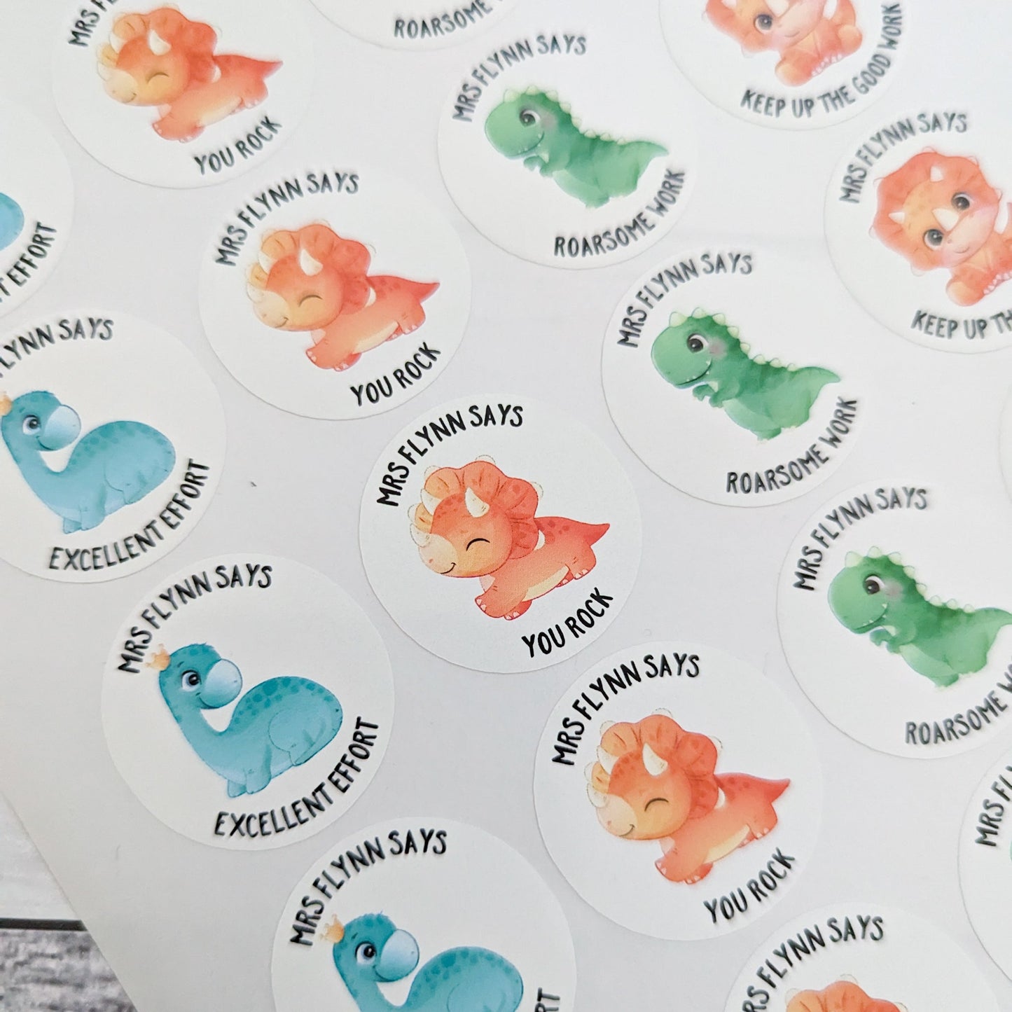 E&L Designs Personalised Dinosaur Teacher Stickers - Set of 48 Stickers