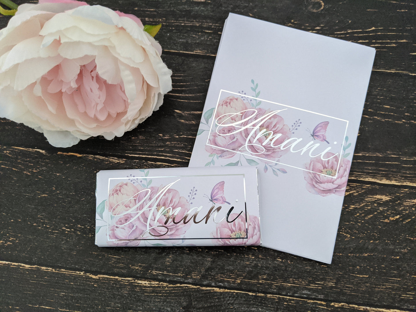 E&L Designs Pink Peonies & Butterfly Chocolate Wrappers, Set of 10
