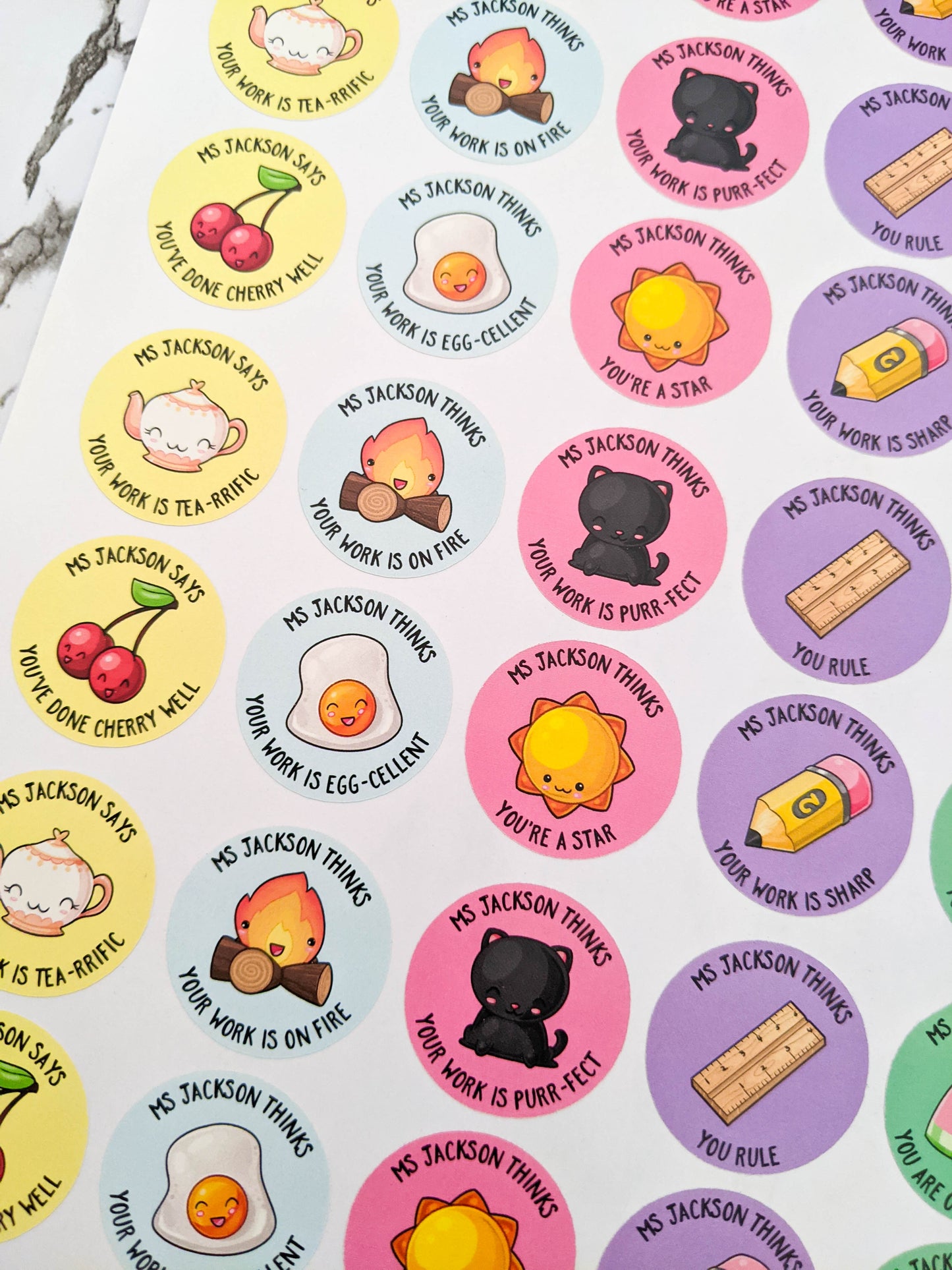E&L Designs Pun Personalised Teacher Stickers - Set of 48 Stickers