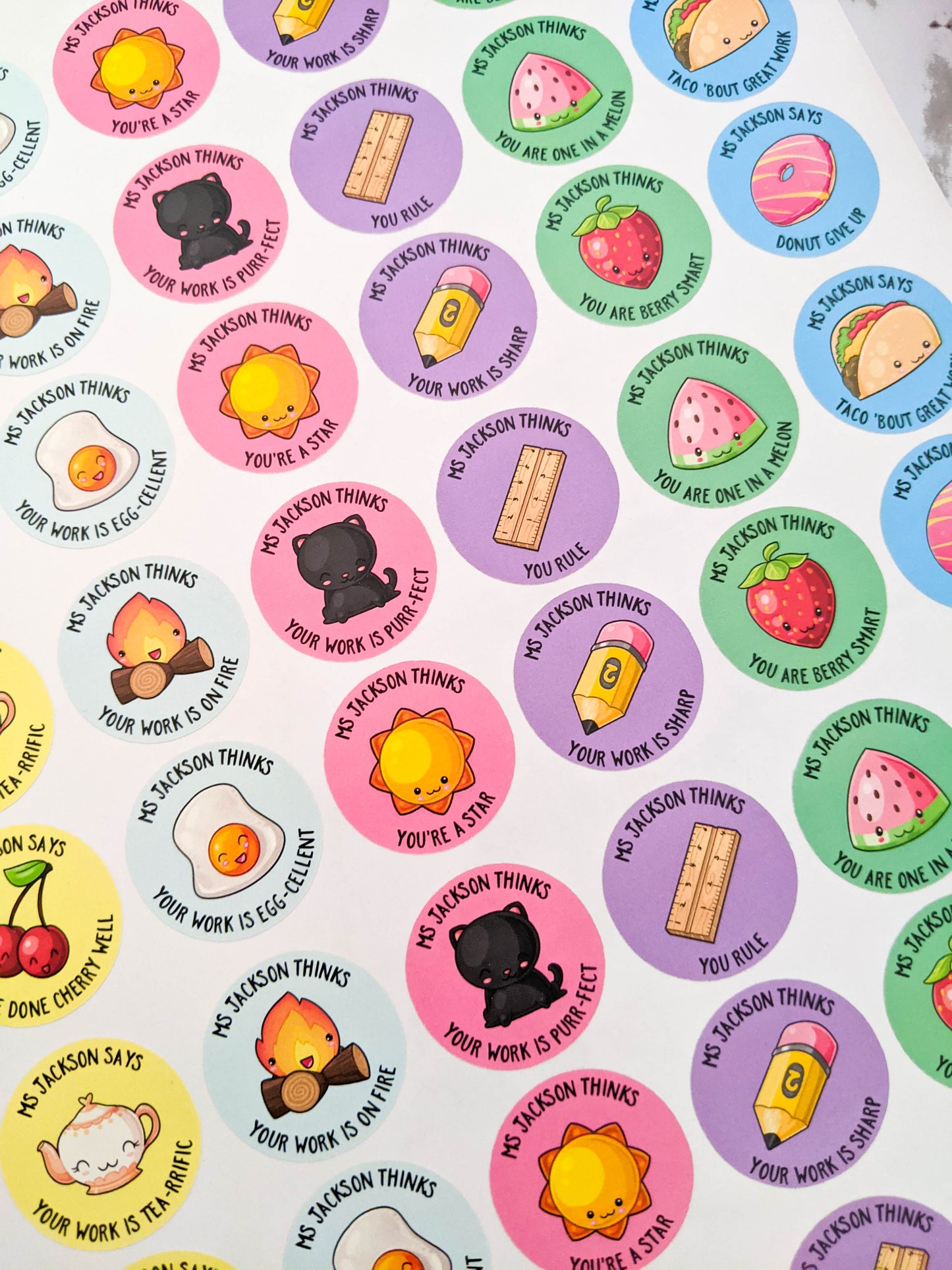 E&L Designs Pun Personalised Teacher Stickers - Set of 48 Stickers