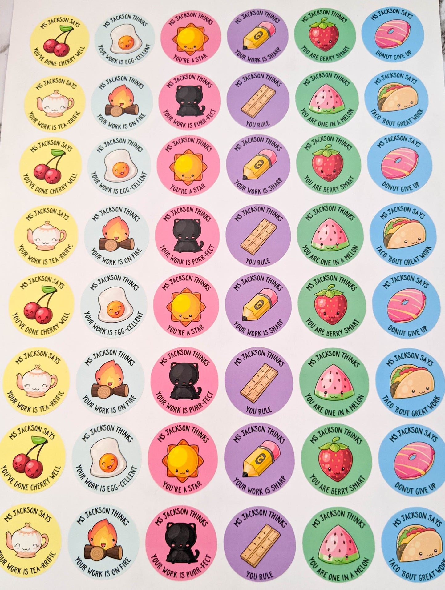 E&L Designs Pun Personalised Teacher Stickers - Set of 48 Stickers