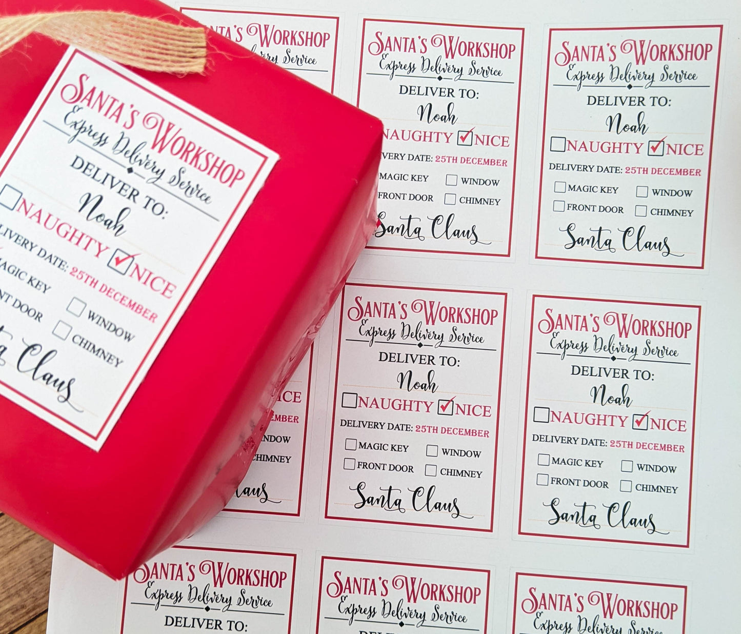 E&L Designs Santa Delivered Personalised Stickers x9