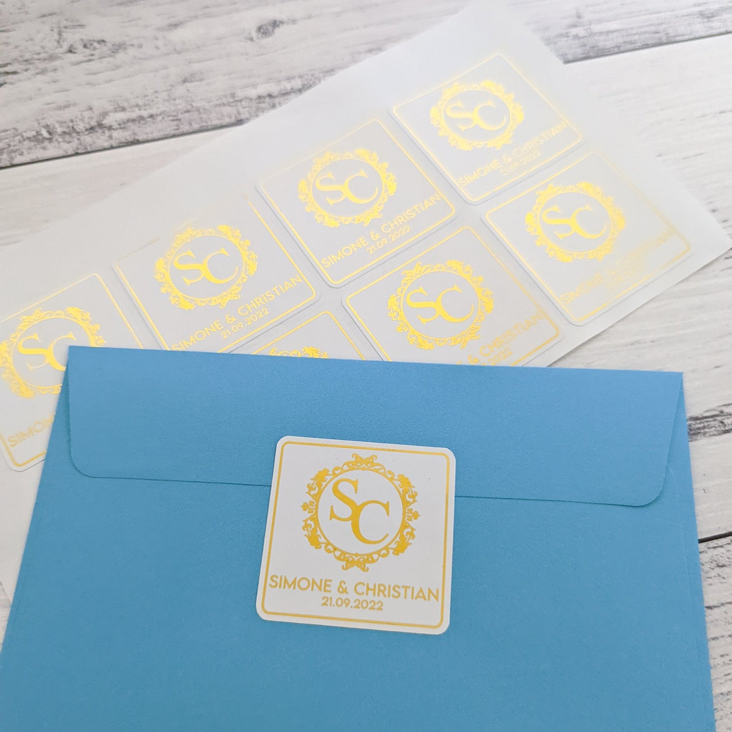 E&L Designs Square Monogram Wedding Stickers