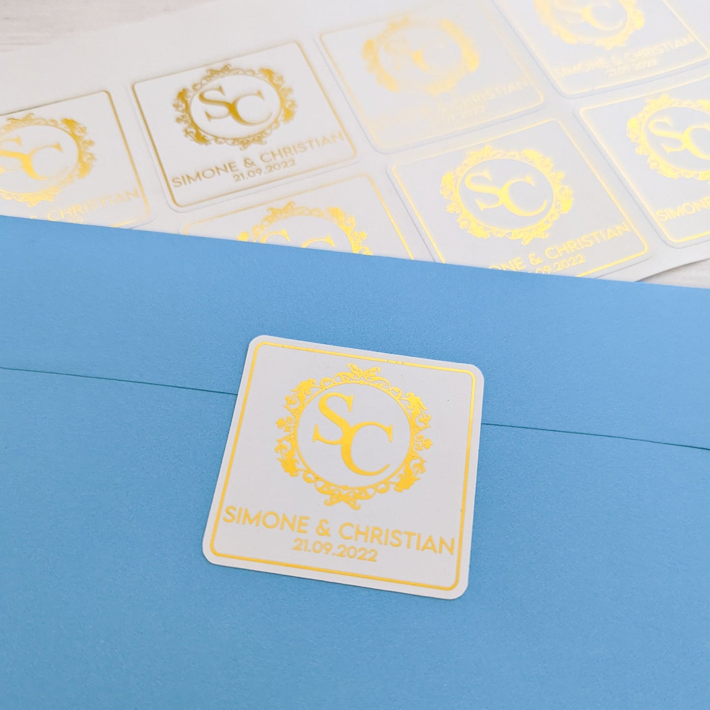 E&L Designs Square Monogram Wedding Stickers