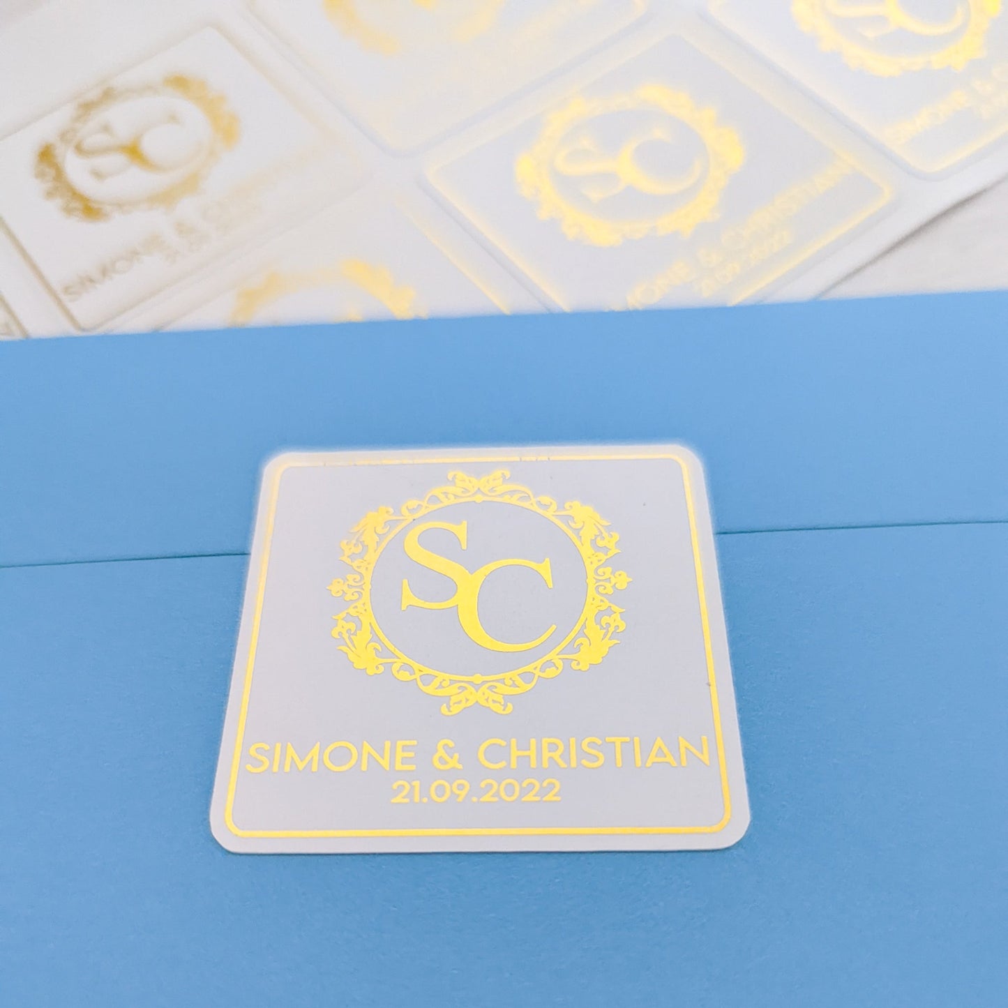 E&L Designs Square Monogram Wedding Stickers