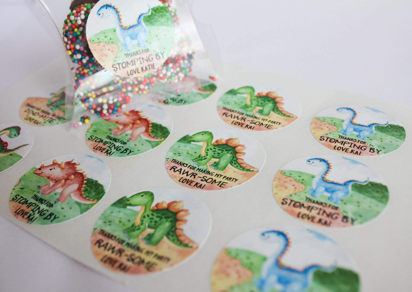E&L Designs Watercolour Dinosaur Birthday Theme Stickers - Dinosaur Theme