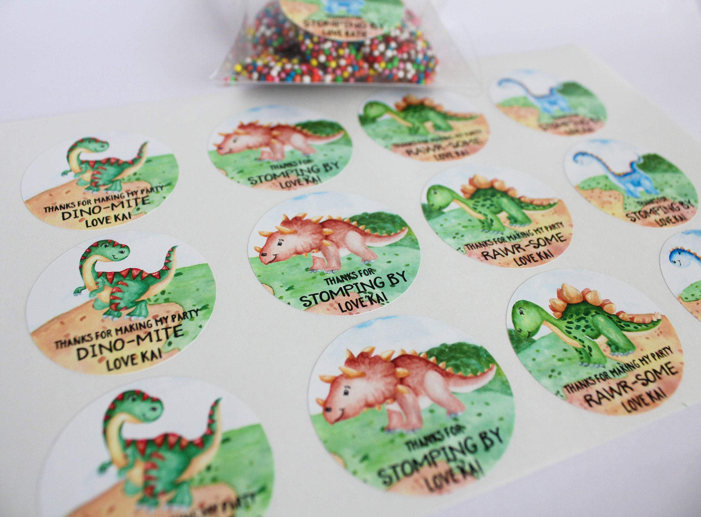 E&L Designs Watercolour Dinosaur Birthday Theme Stickers - Dinosaur Theme
