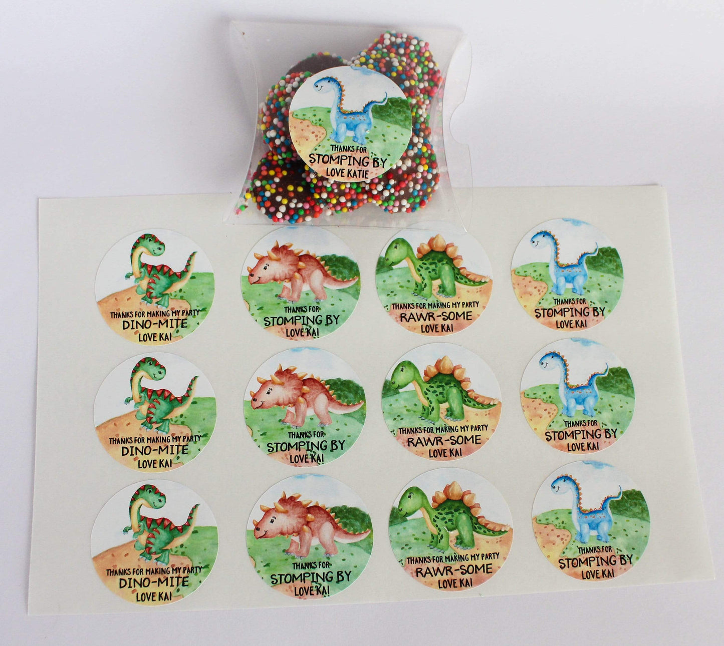 E&L Designs Watercolour Dinosaur Birthday Theme Stickers - Dinosaur Theme
