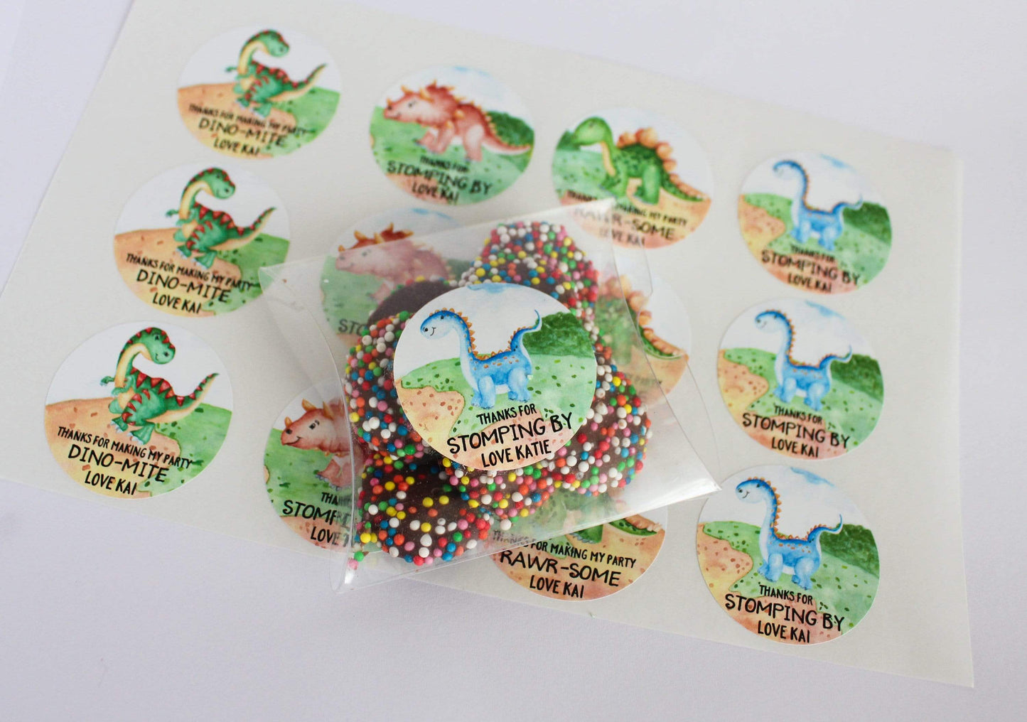 E&L Designs Watercolour Dinosaur Birthday Theme Stickers - Dinosaur Theme