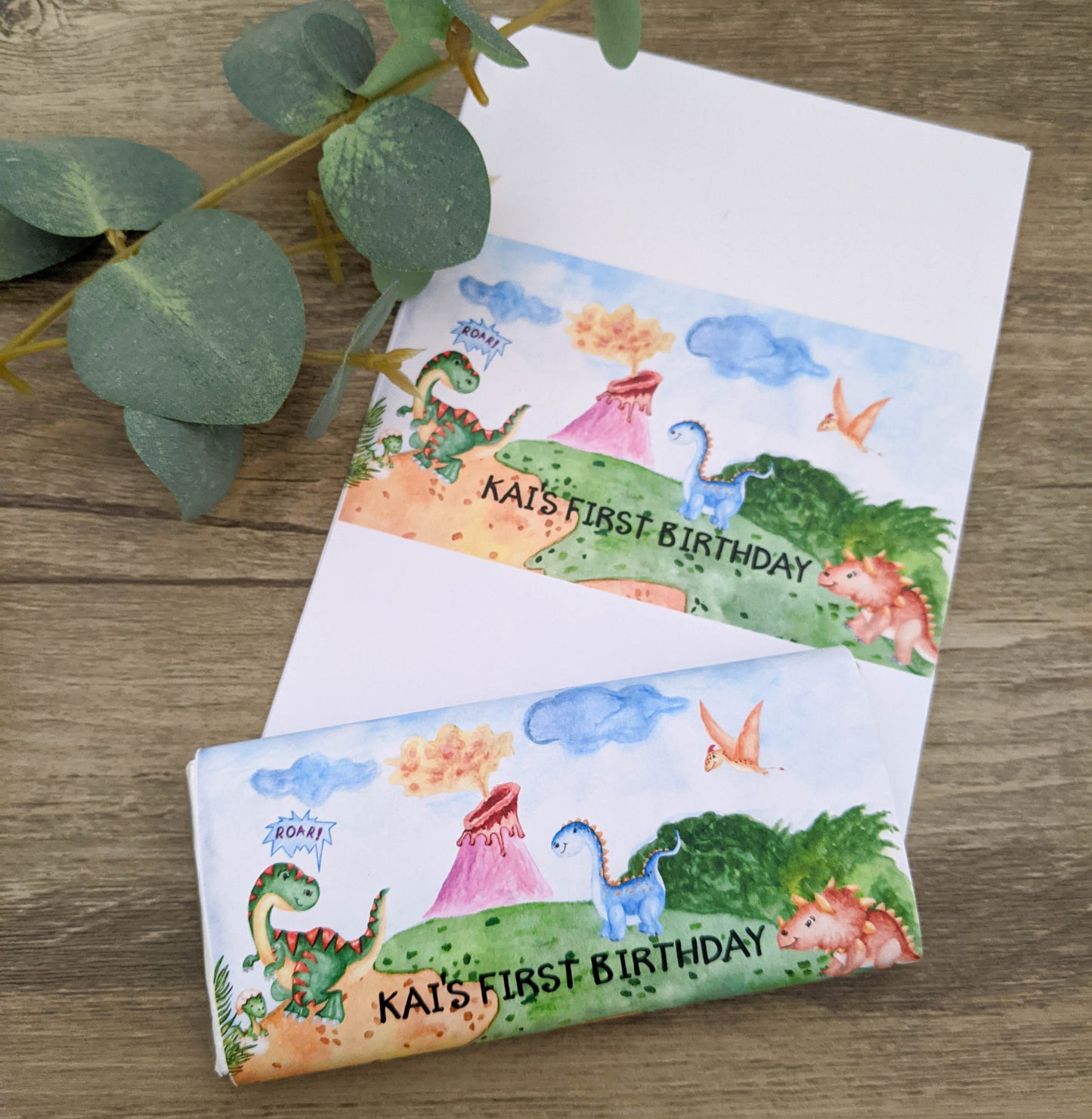 E&L Designs Watercolour Dinosaur Chocolate Wrappers, Set of 10