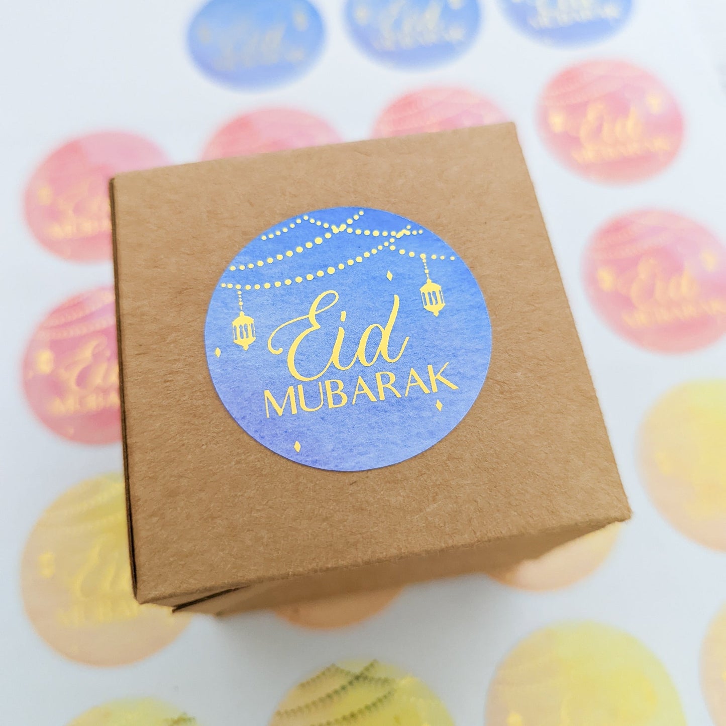 E&L Designs Watercolour Eid Mubarak Stickers, Round