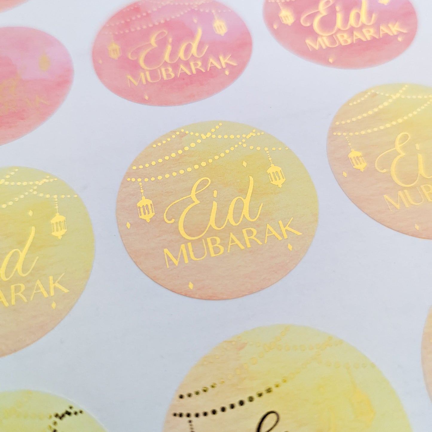 E&L Designs Watercolour Eid Mubarak Stickers, Round
