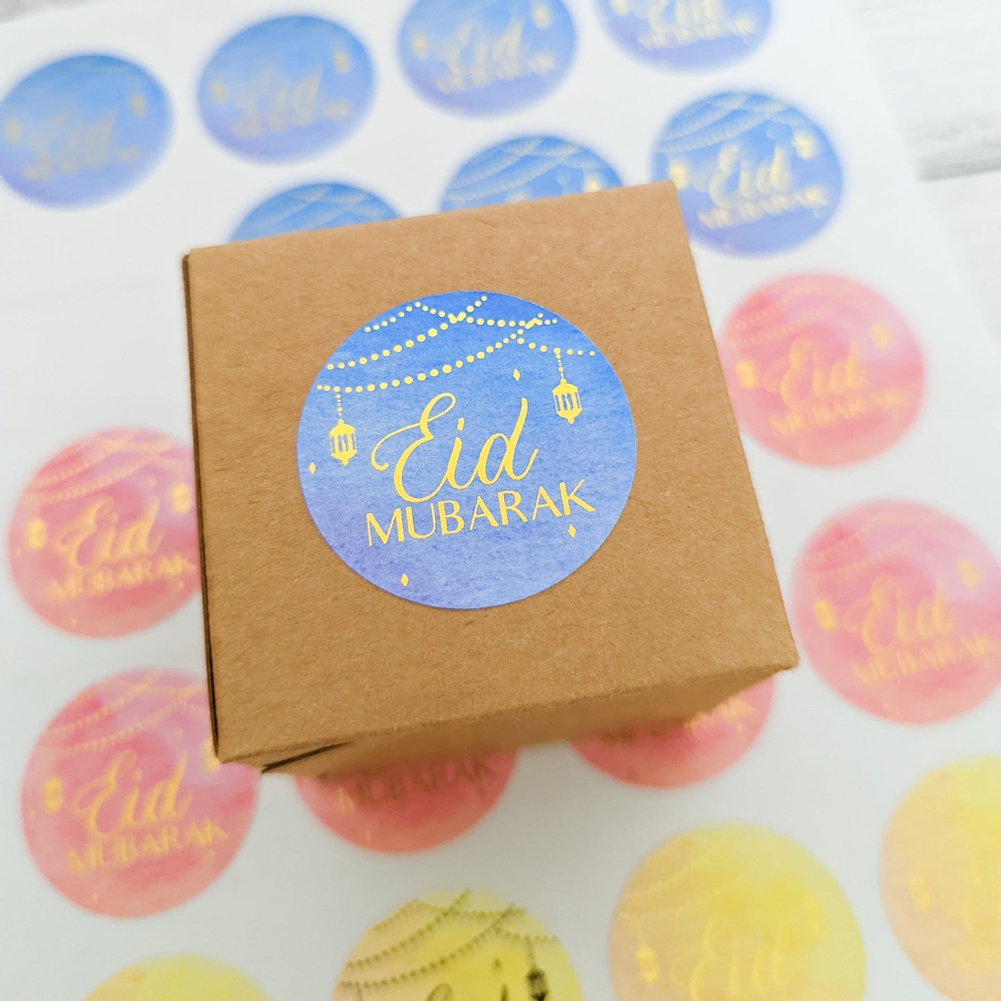 E&L Designs Watercolour Eid Mubarak Stickers, Round