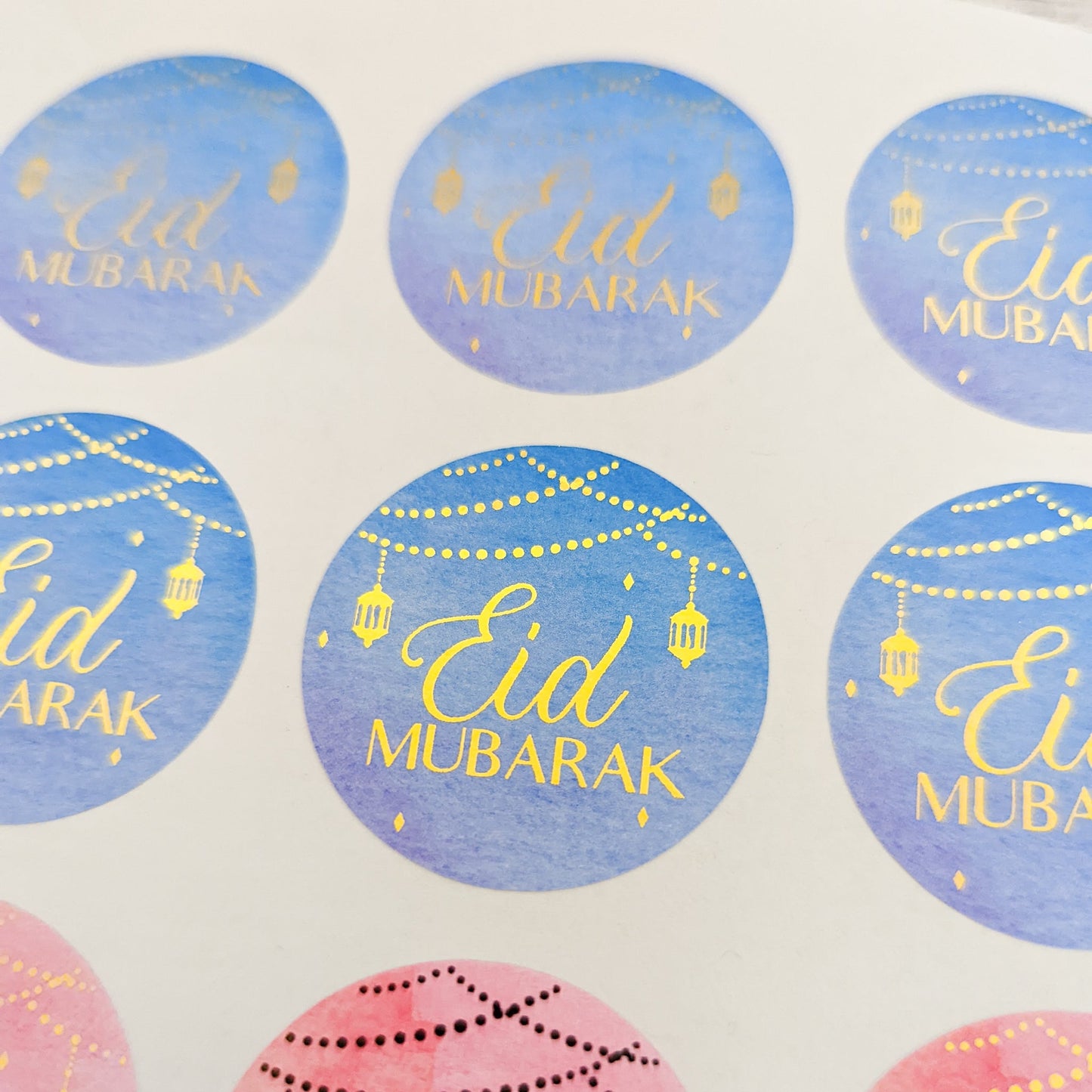E&L Designs Watercolour Eid Mubarak Stickers, Round