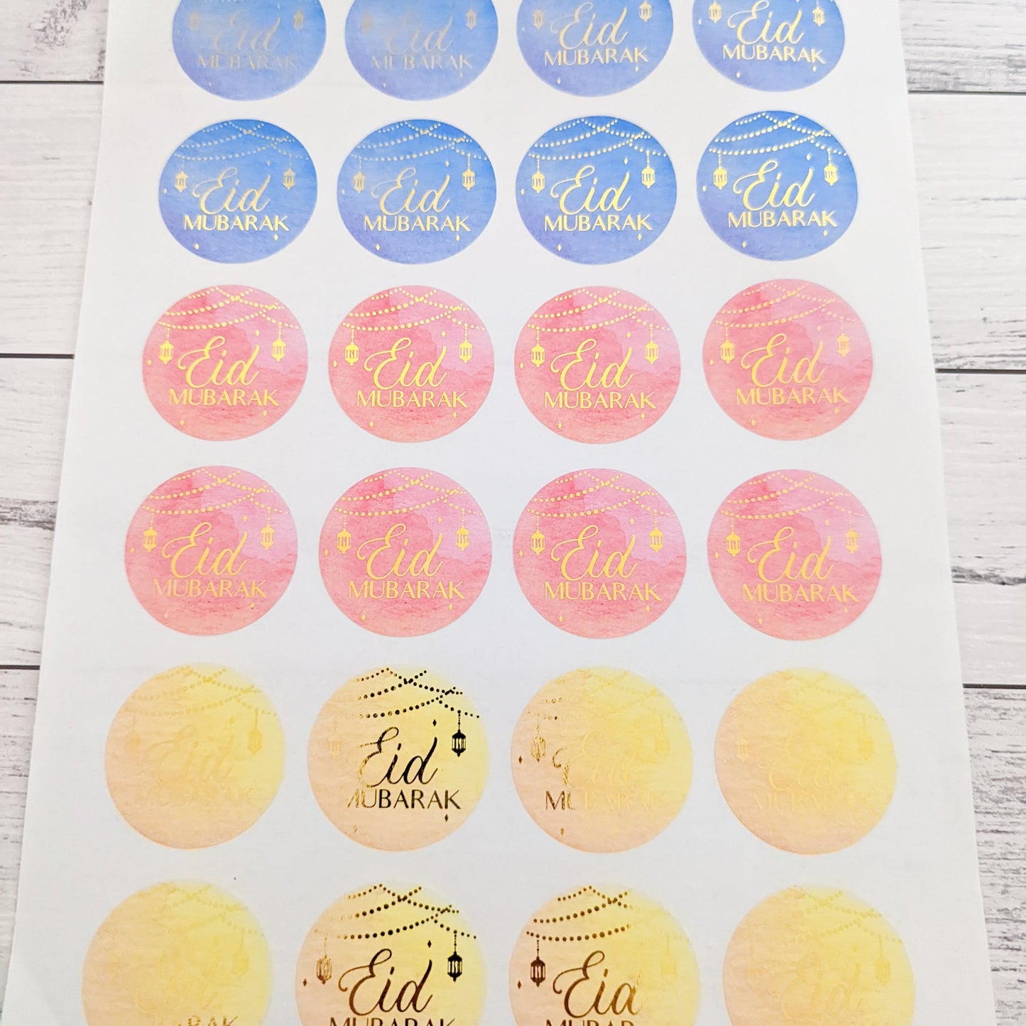 E&L Designs Watercolour Eid Mubarak Stickers, Round