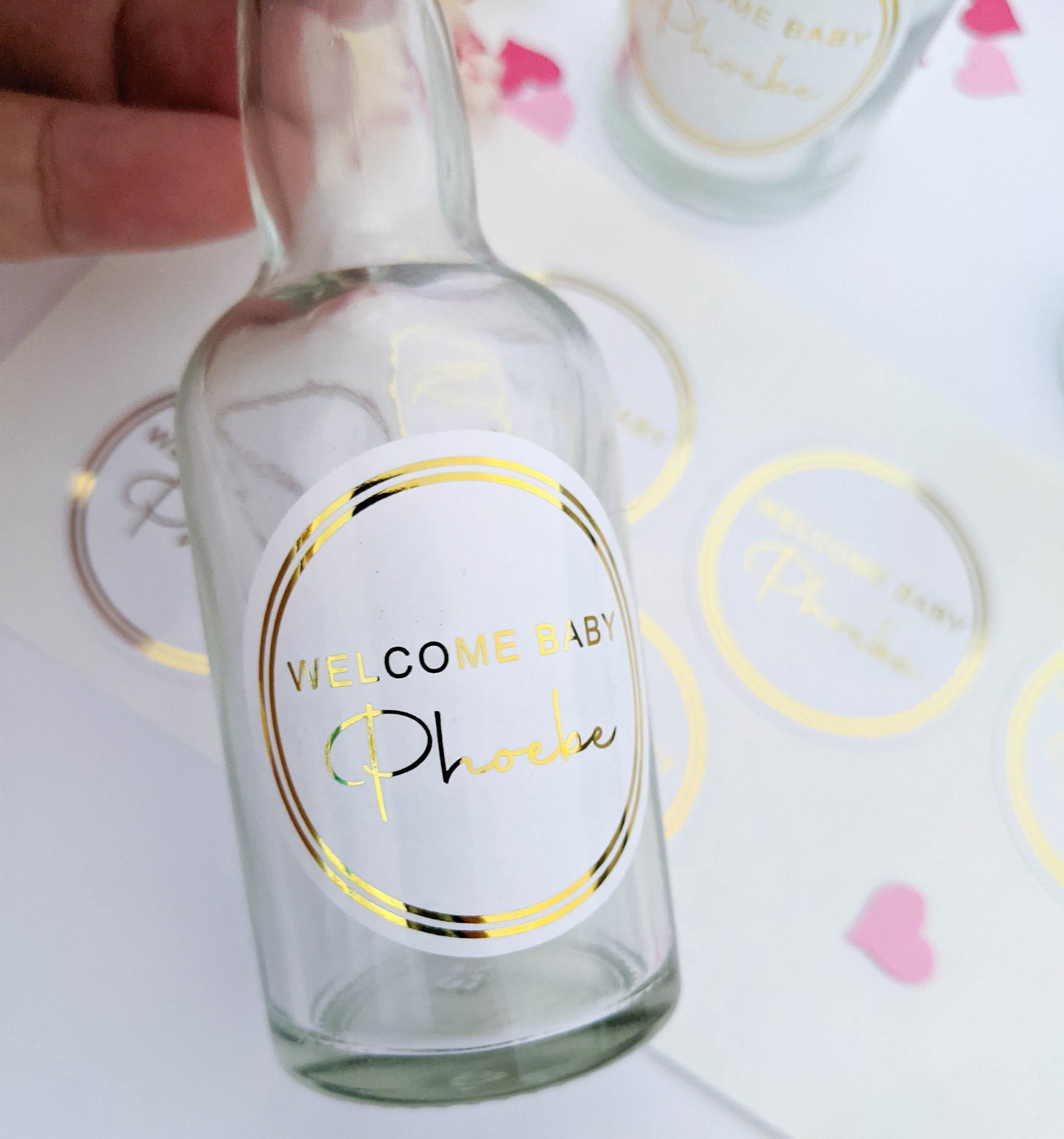 E&L Designs Welcome Baby White Foil Stickers