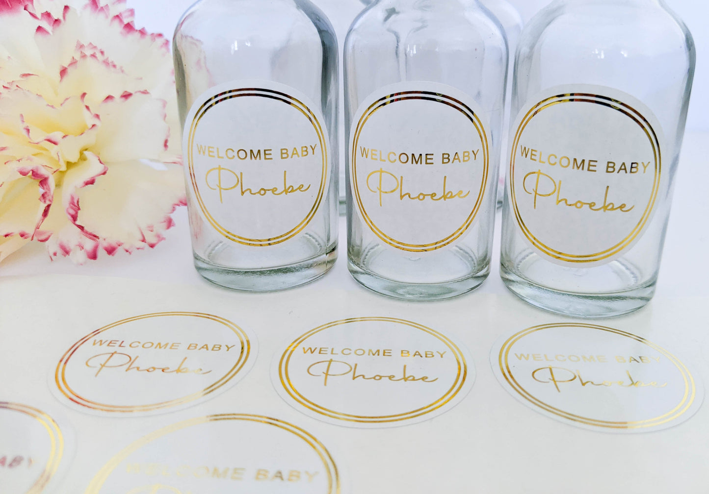 E&L Designs Welcome Baby White Foil Stickers