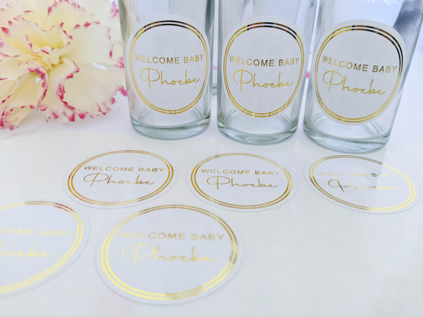 E&L Designs Welcome Baby White Foil Stickers