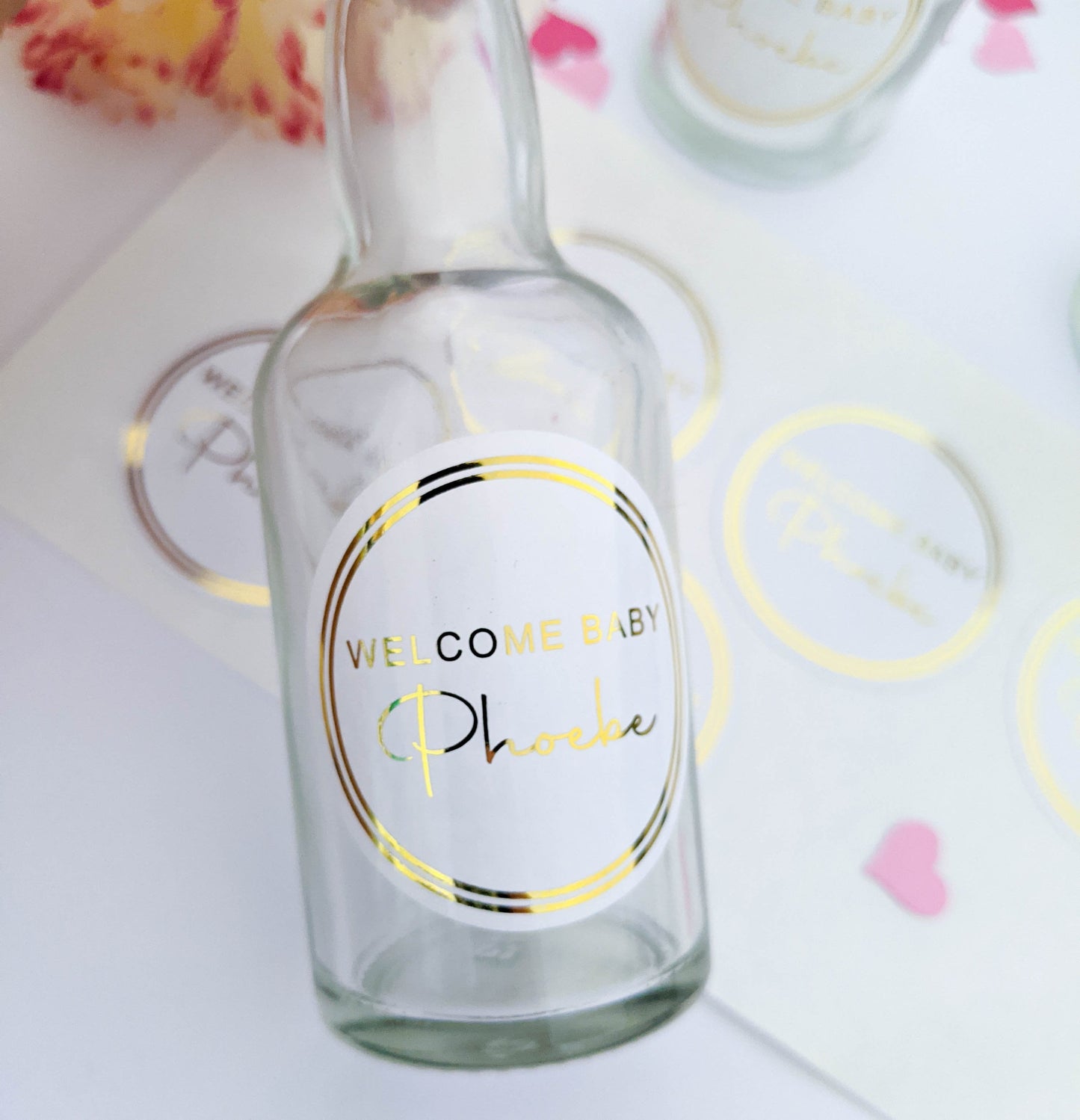E&L Designs Welcome Baby White Foil Stickers