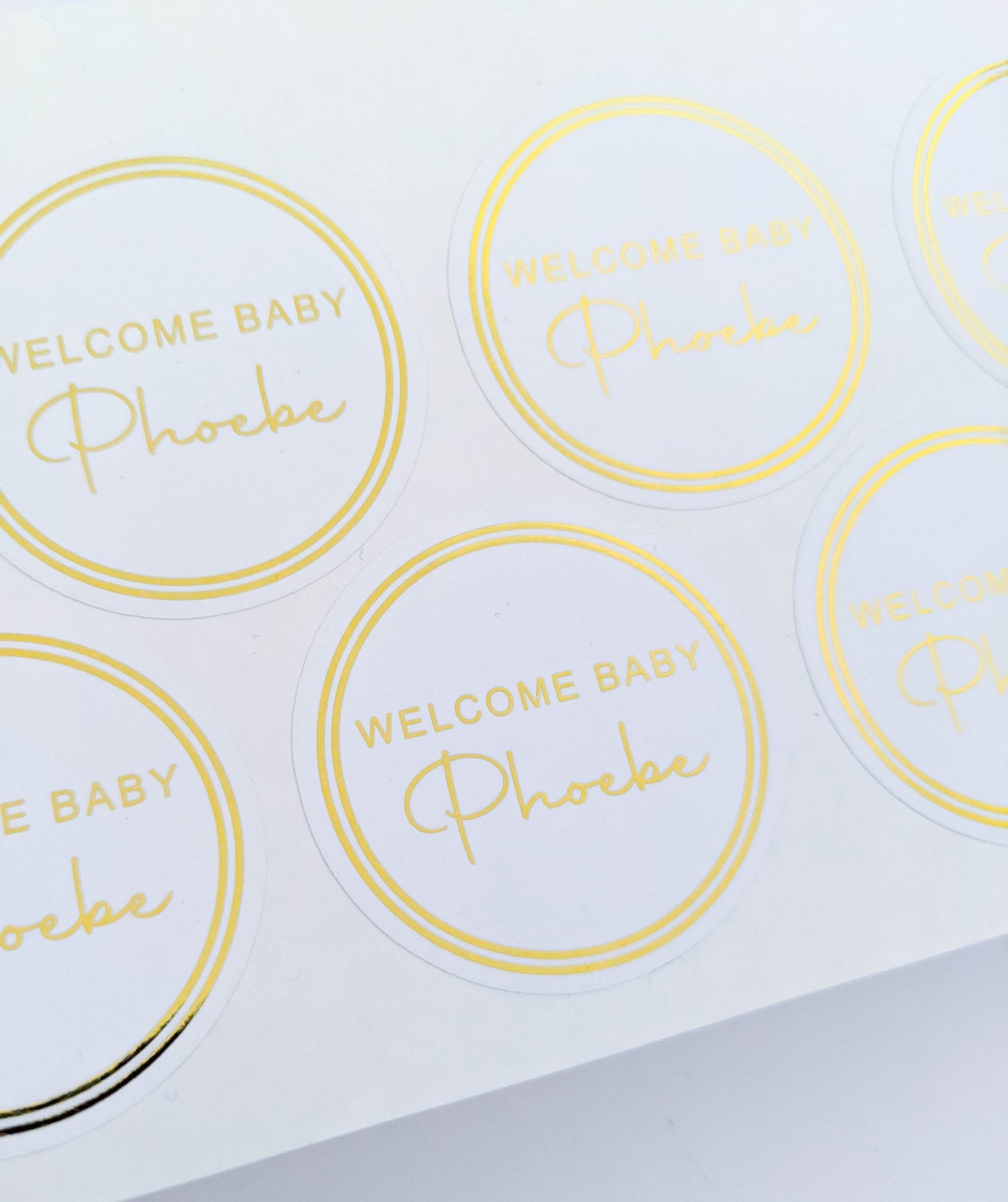 E&L Designs Welcome Baby White Foil Stickers