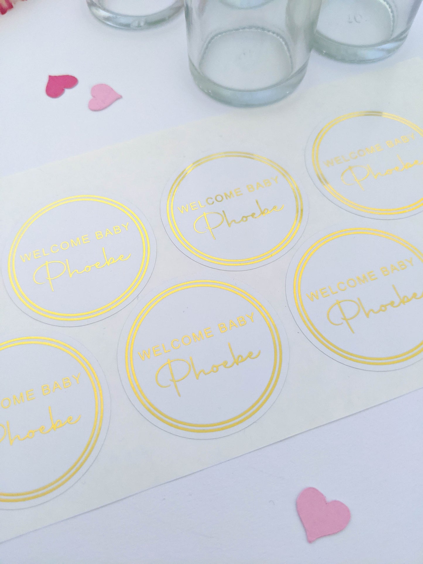 E&L Designs Welcome Baby White Foil Stickers